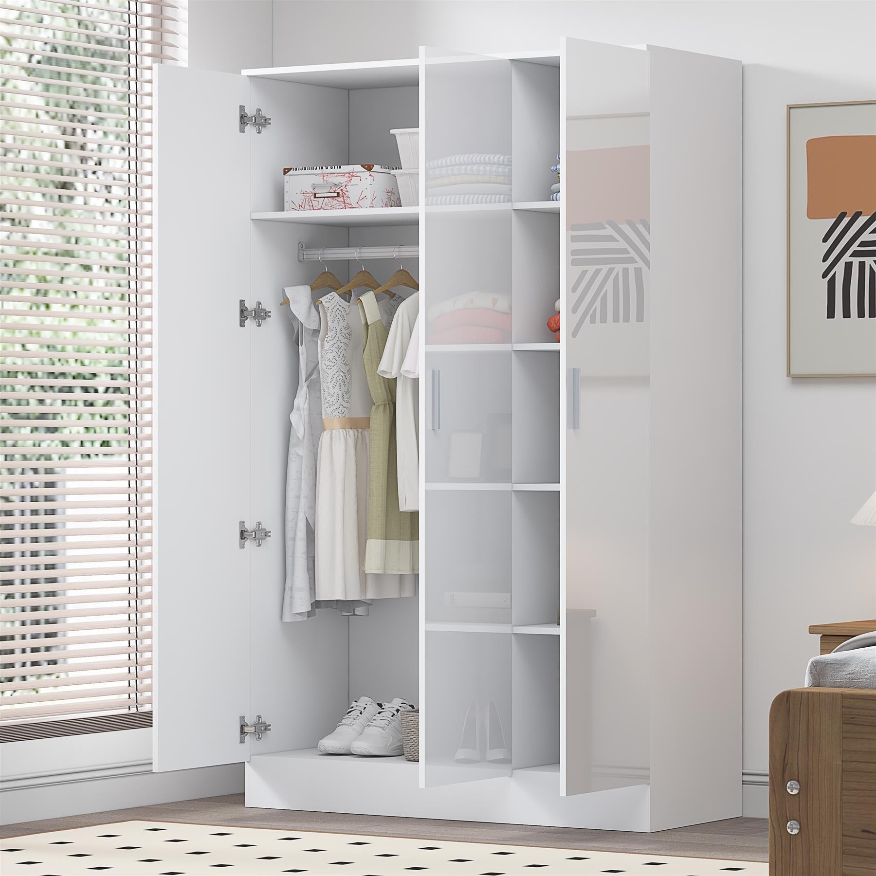 REFLECT High Gloss Bedroom Furniture Wardrobe Chest Bedside Desk Option in White