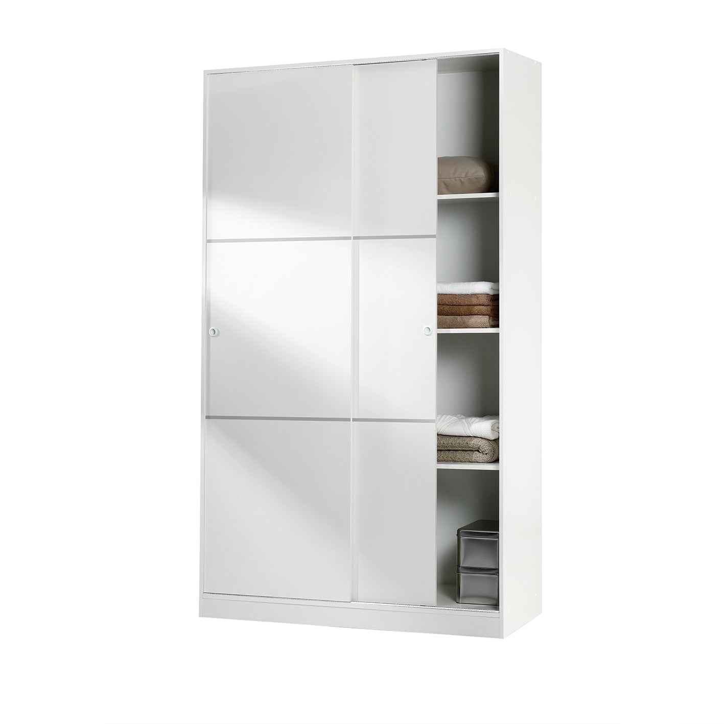 TOP White 2 Door Large Modern Sliding Bedroom Wardrobe - H: 200cm x W: 120cm x D: 50cm.