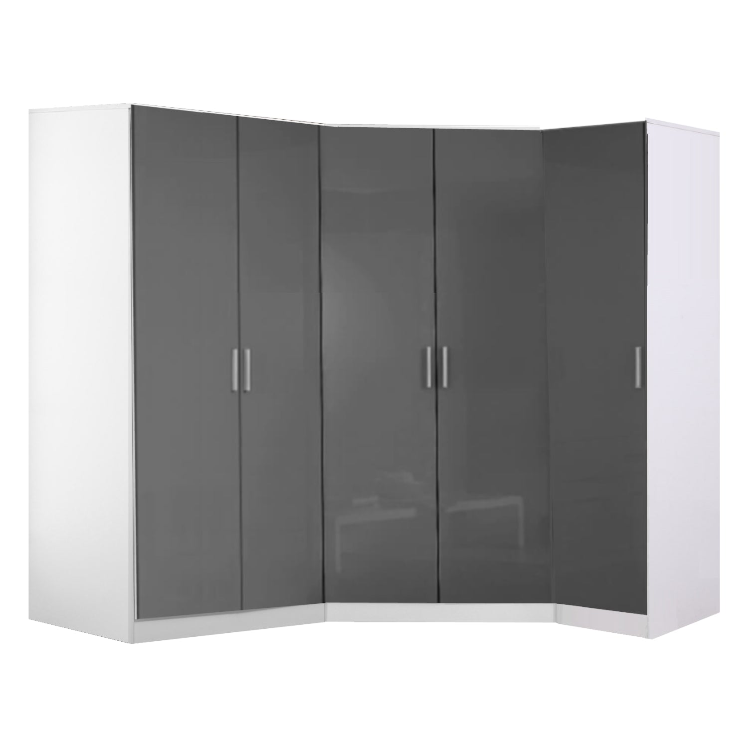 Reflect 3pc Wardrobe Bundle - 2 Door Corner + 2 Door Plain + 1 Door Plain - Grey Gloss & Matt White - H: 180cm x W: 179cm