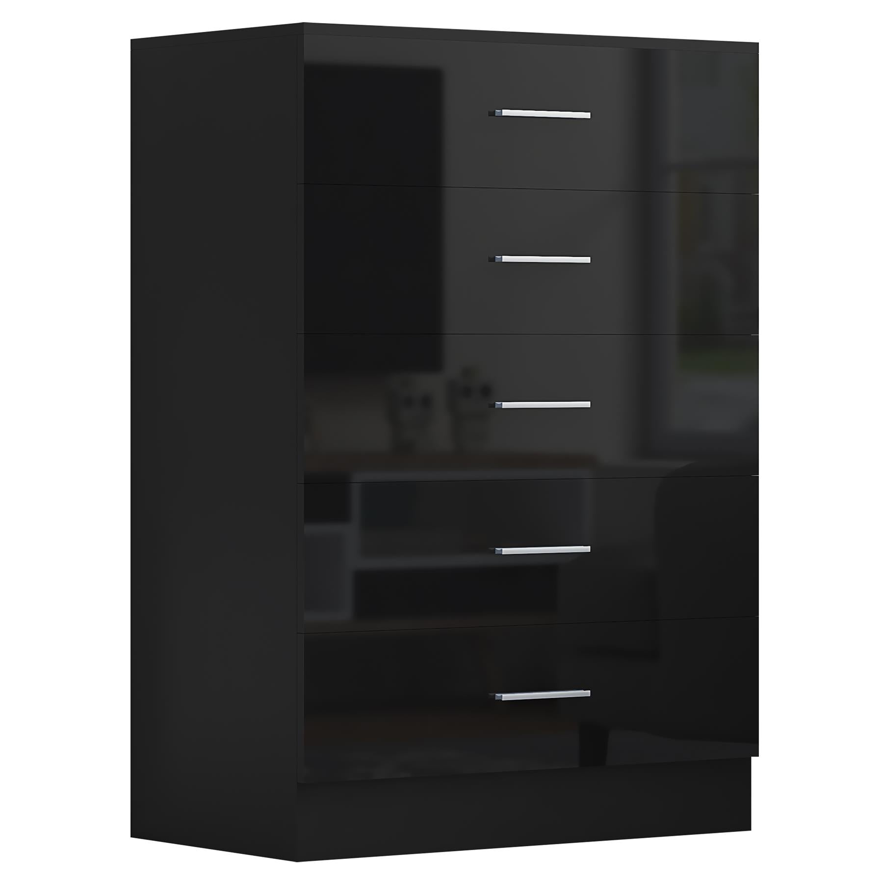 REFLECT Gloss 4pc Set - 3 Door Mirrored Wardrobe + 5 Draw Chest + Bedside + Desk