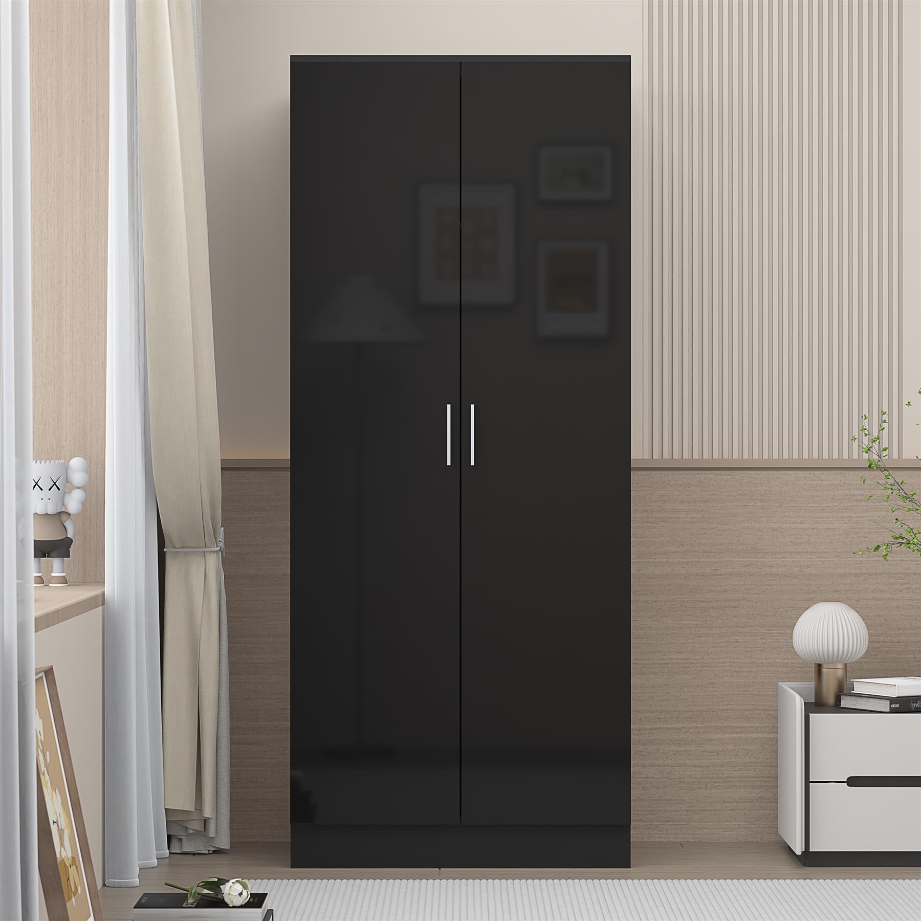 REFLECT Gloss Bedroom Furniture 2 Door Plain Wardrobe - 4 Colour Options