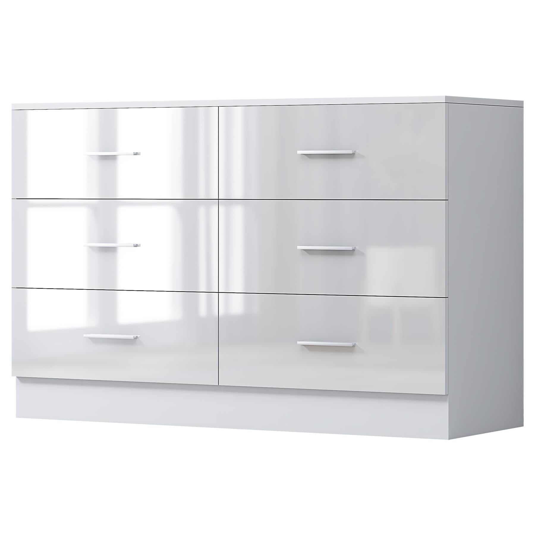 Reflect Wide 6 Drawer Chest - White Gloss & Matt White - Modern Bedroom Storage Unit with Drawers - H: 75cm x W: 112cm x D: 40cm