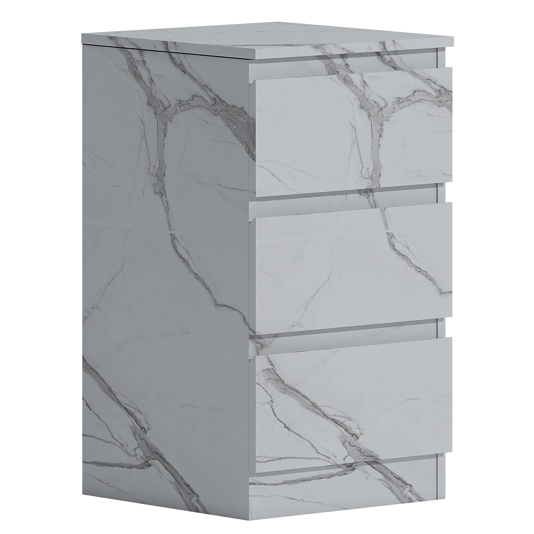 ZITA 3 Drawer Bedside White Marble Effect - Modern Nightstand