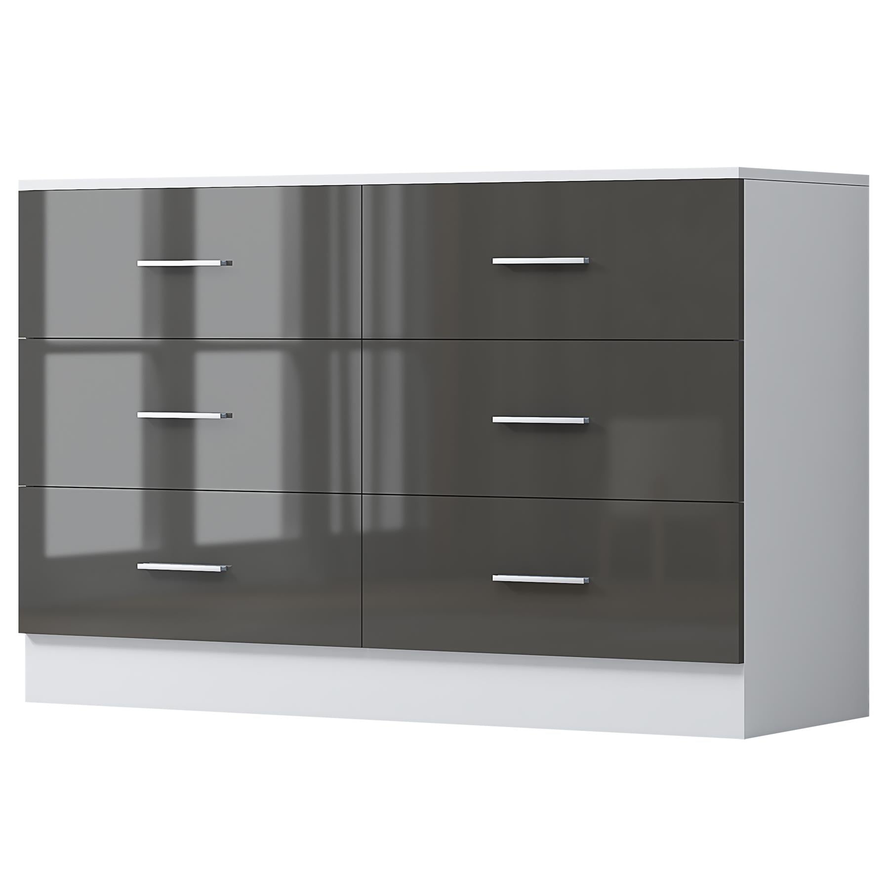 Reflect Wide 6 Drawer Chest - Grey Gloss & Matt White - Modern Bedroom Storage Unit with Drawers - H: 75cm x W: 112cm x D: 40cm