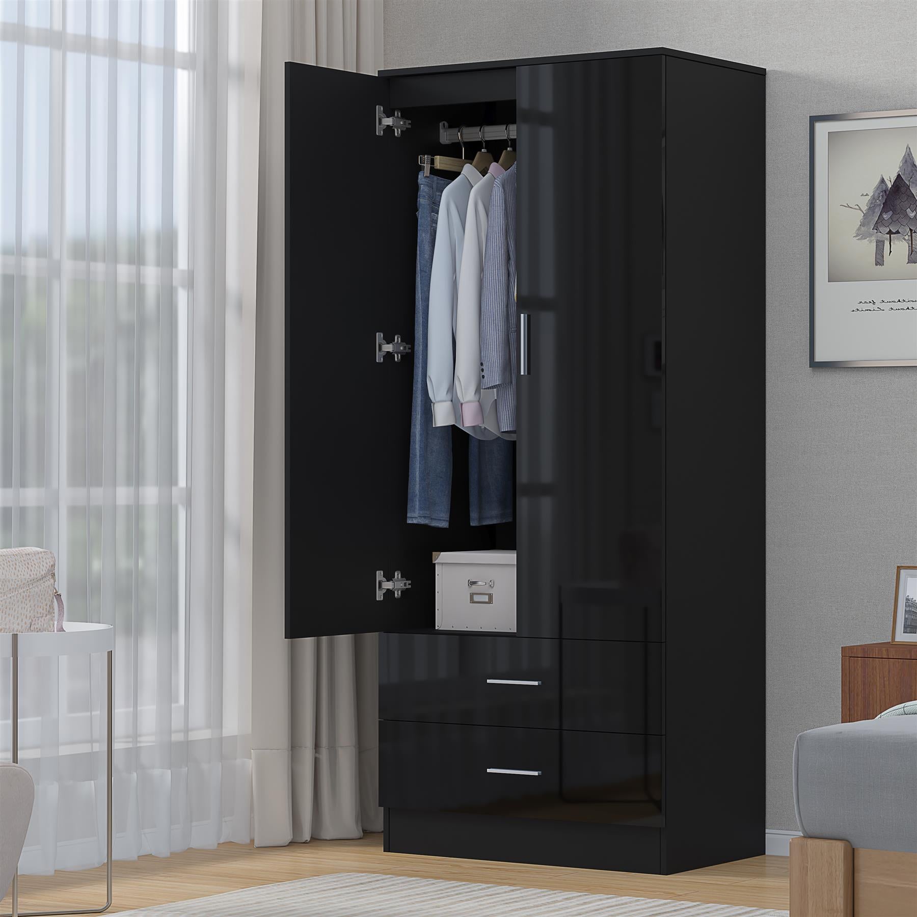 REFLECT Gloss Bedroom Furniture Wardrobe Chest Bedside Desk - 4 Colour Options