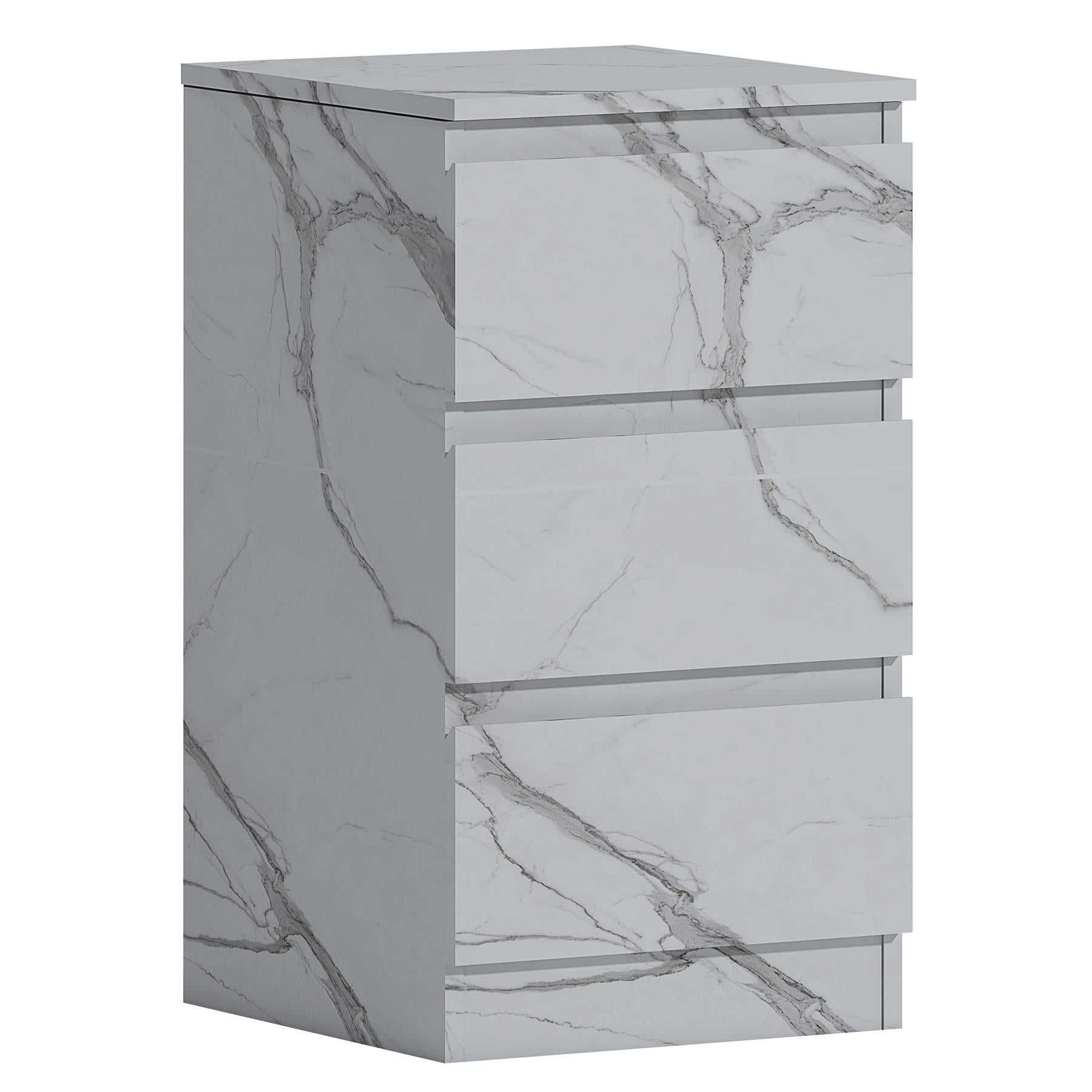 ZITA 3 Drawer Bedside White Marble Effect - Modern Nightstand