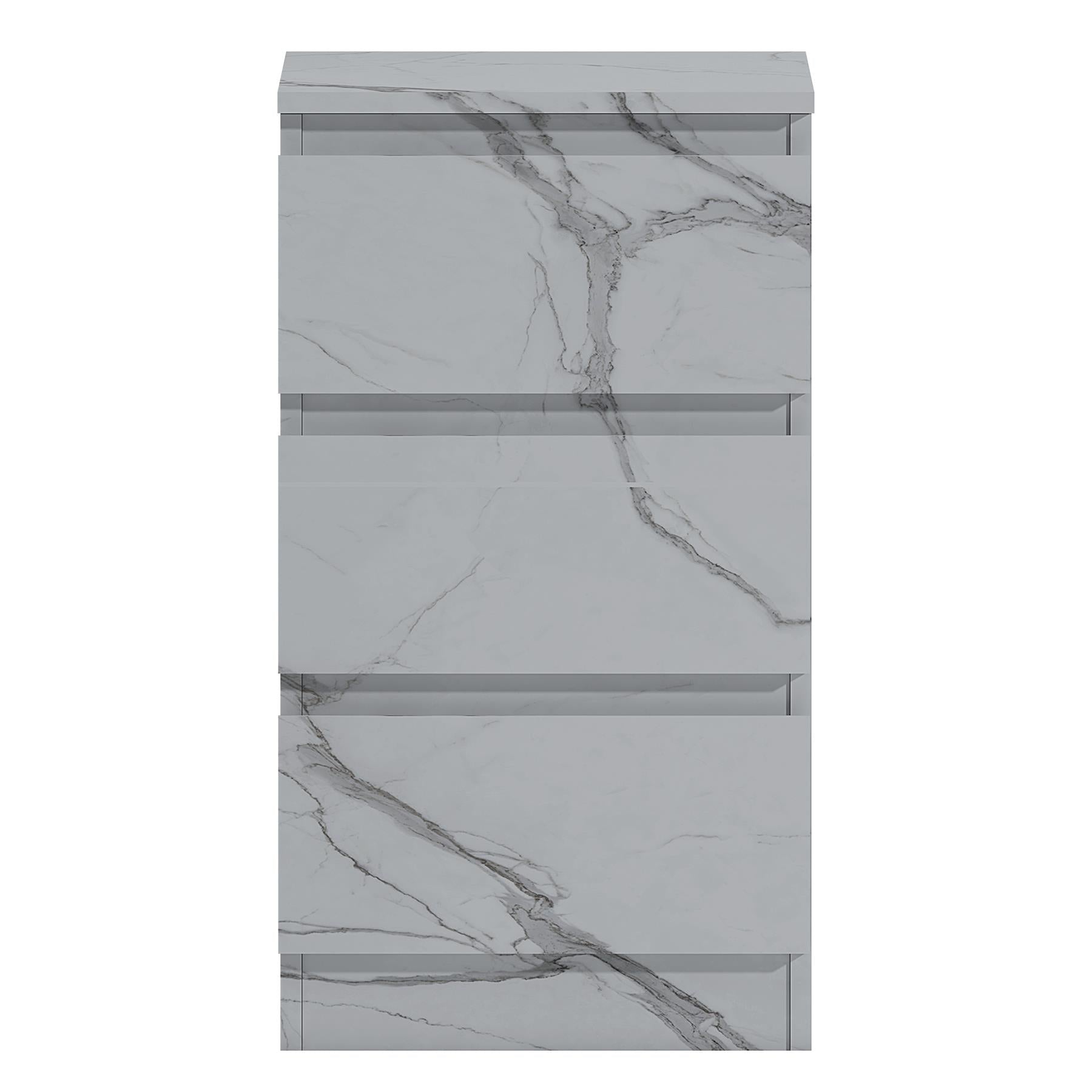 ZITA 3 Drawer Bedside White Marble Effect - Modern Nightstand