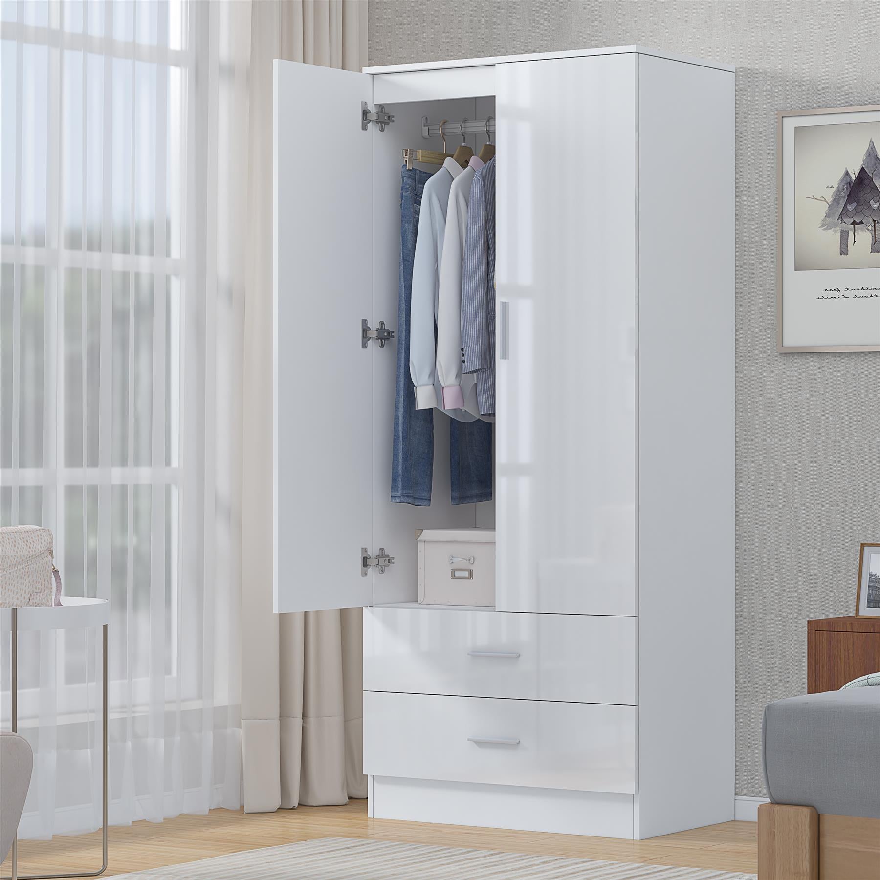 REFLECT High Gloss Bedroom Furniture Wardrobe Chest Bedside Desk Option in White