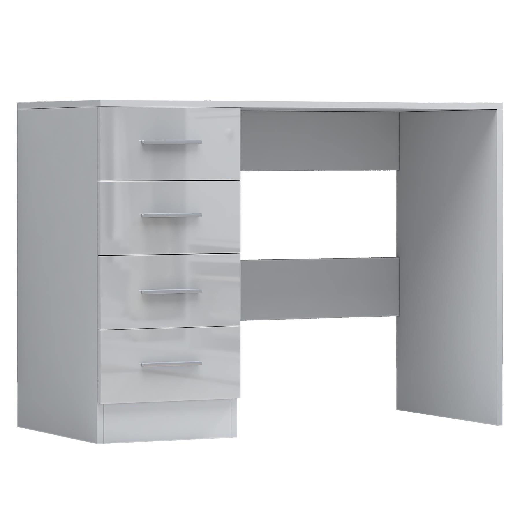 REFLECT Gloss 4pc Set - 3 Door Mirrored Wardrobe + 5 Draw Chest + Bedside + Desk
