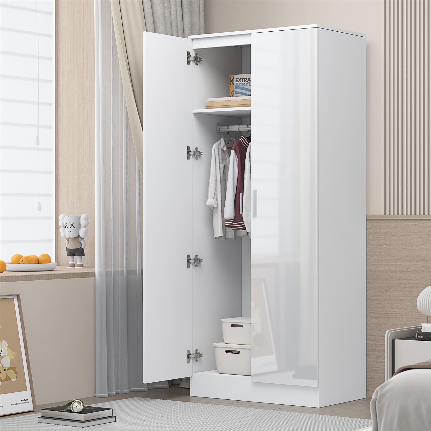 REFLECT Gloss Bedroom Furniture 2 Door Plain Wardrobe - 4 Colour Options