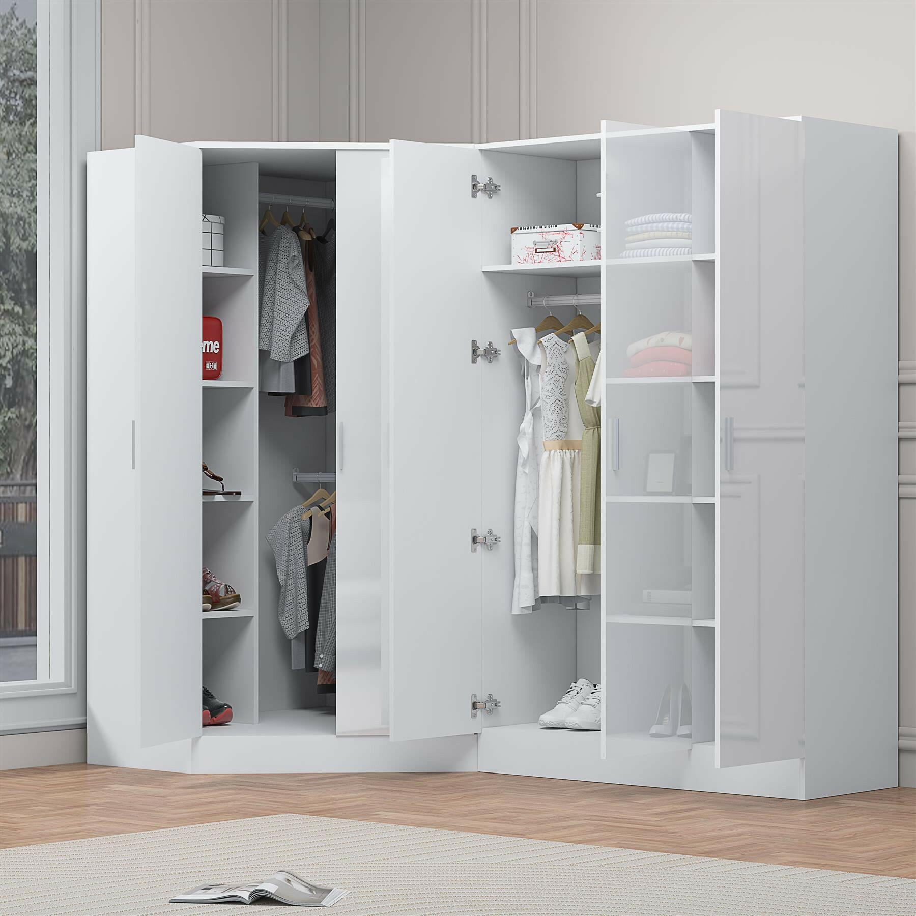 REFLECT Gloss 5 Door Corner Wardrobe Bundle Inc Corner + 3 Door Wardrobe Set