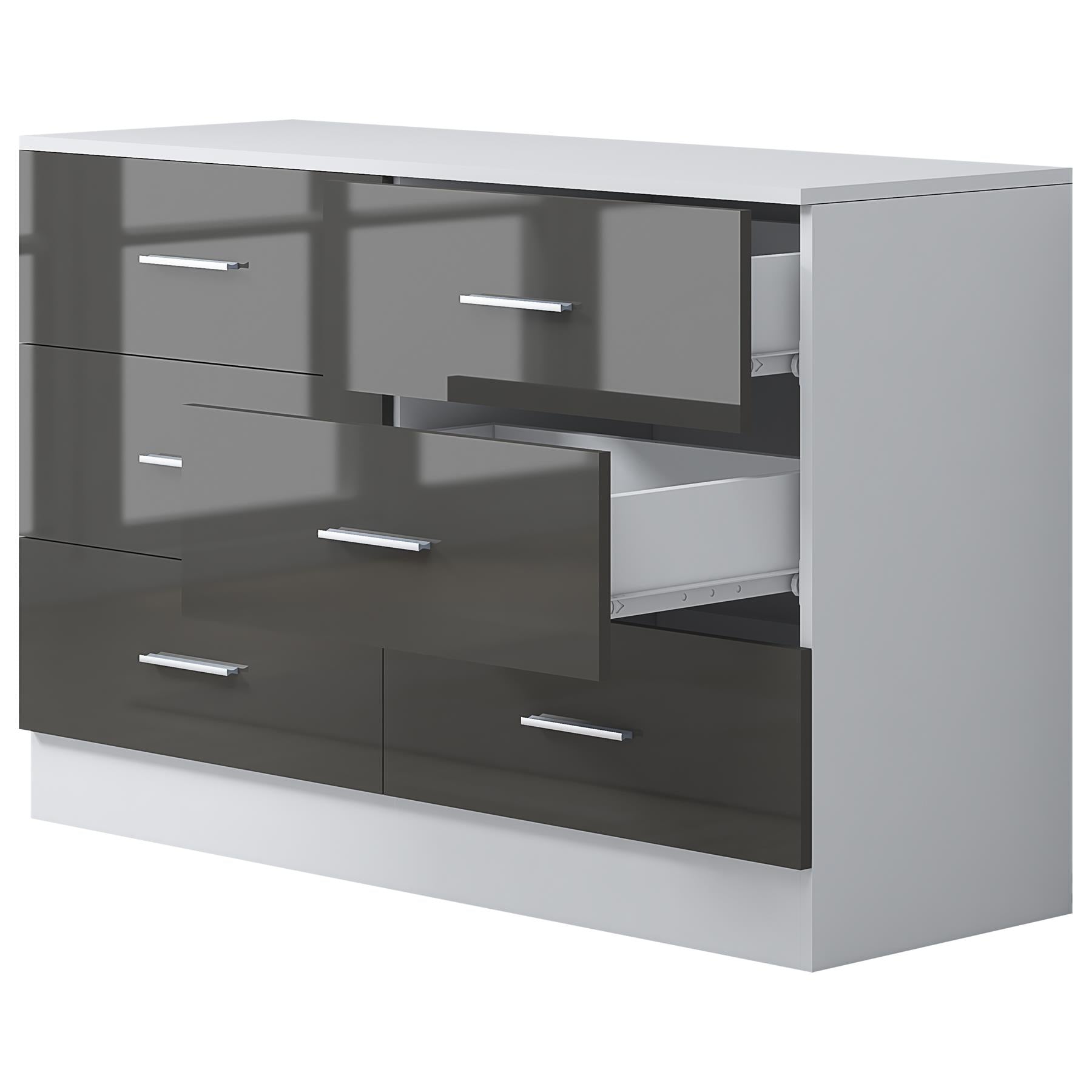 Reflect Wide 6 Drawer Chest - Grey Gloss & Matt White - Modern Bedroom Storage Unit with Drawers - H: 75cm x W: 112cm x D: 40cm