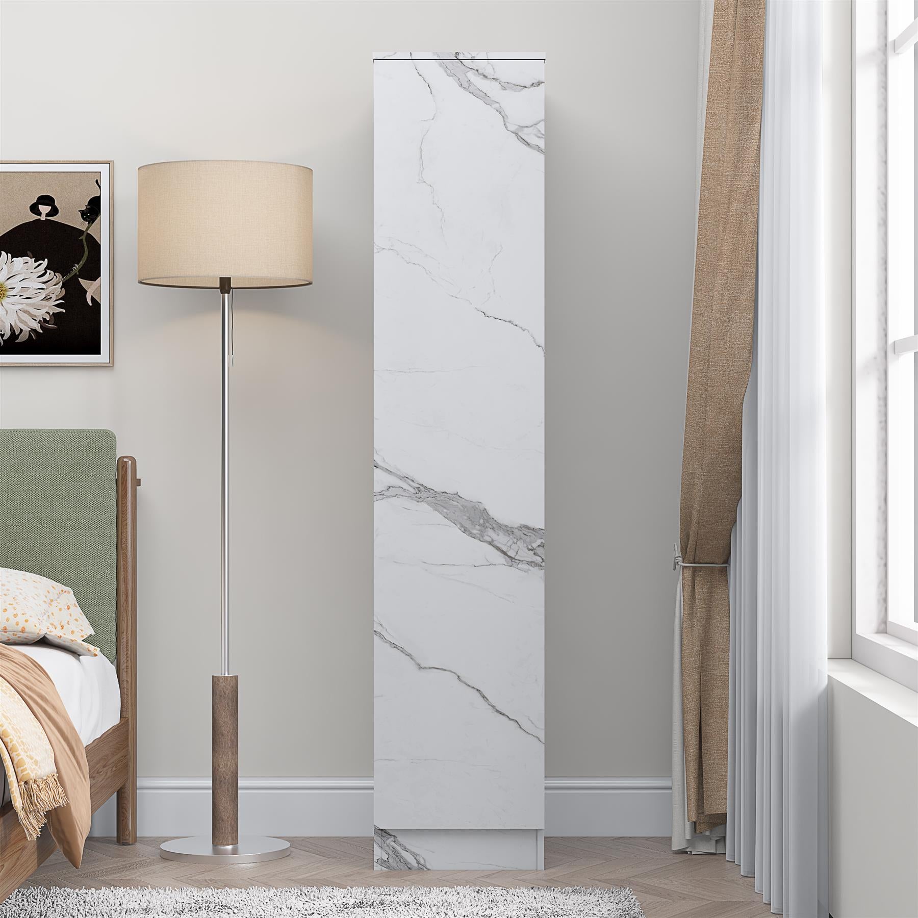ZITA Compact 1-Door Wardrobe in White Marble Effect - Bedroom Storage, (L) 50cm x (W) 37.5cm x (H) 180cm, Stylish and Space-Saving