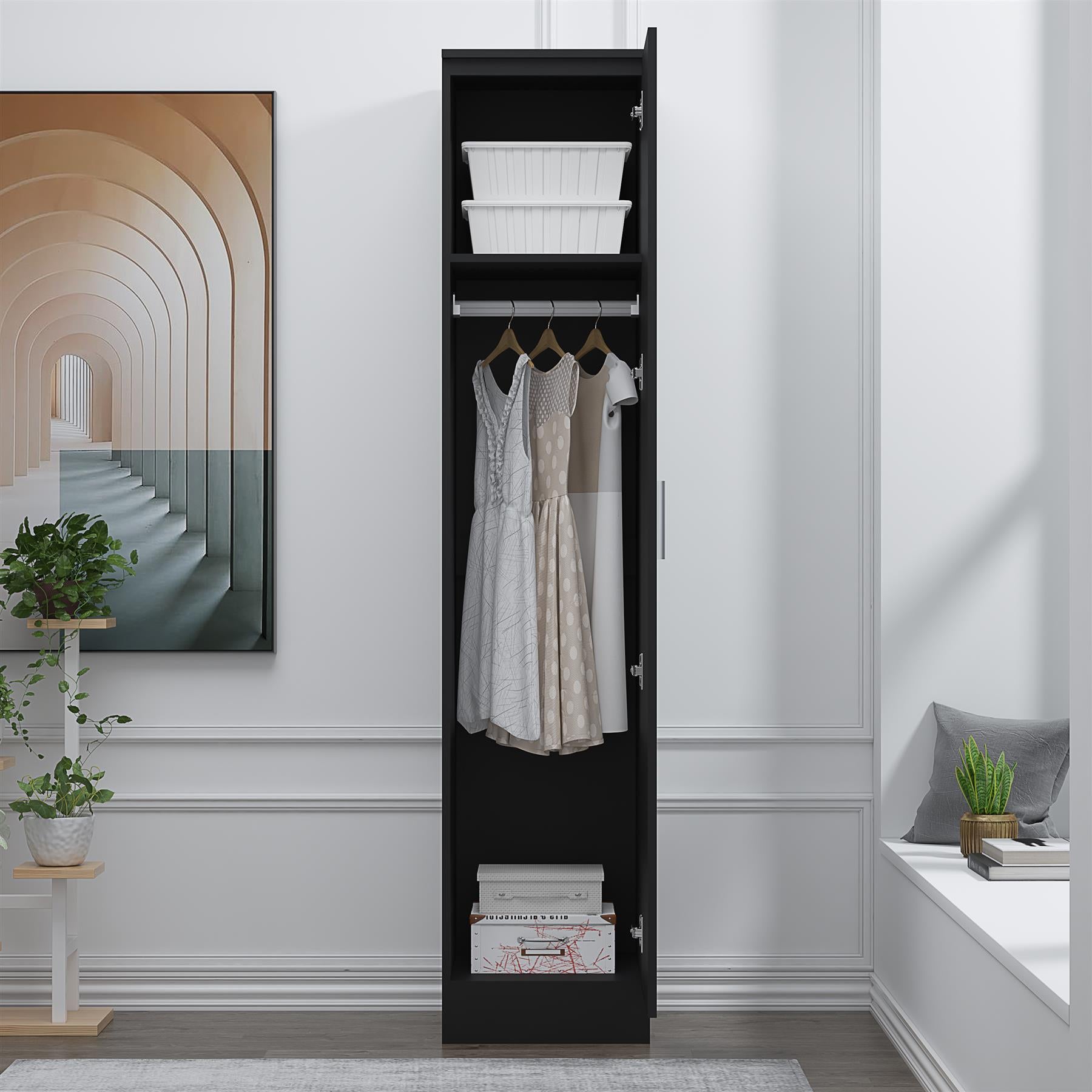 REFLECT High Gloss Bedroom Furniture Wardrobe Chest Bedside Desk Option in Black