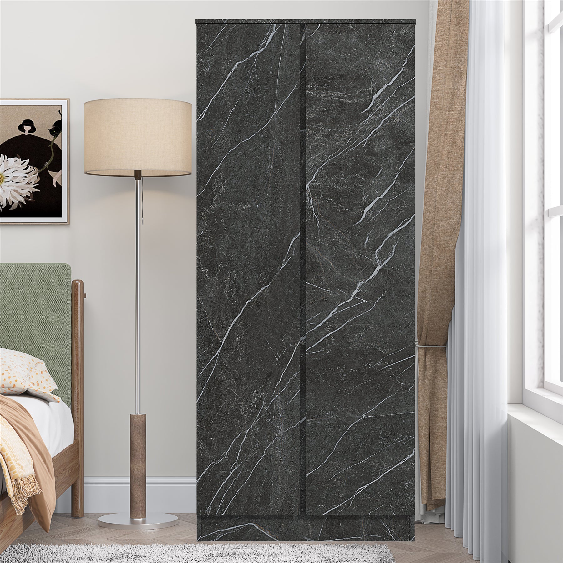 ZITA Grey Marble Effect 2 Door Plain Wardrobe - Bedroom Storage, (L) 50cm x (W) 76cm x (H) 180cm, Stylish and Spacious