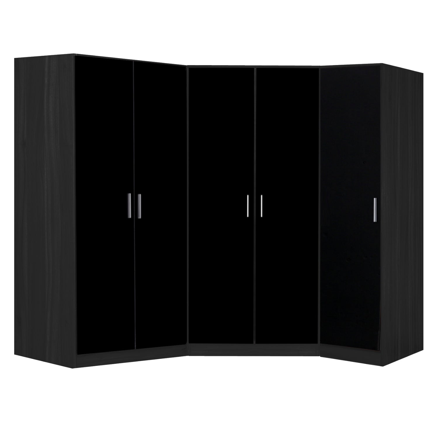 Reflect 3pc Wardrobe Bundle - 2 Door Corner + 2 Door Plain + 1 Door Plain - Black Gloss & Black Oak - H: 180cm x W: 179cm