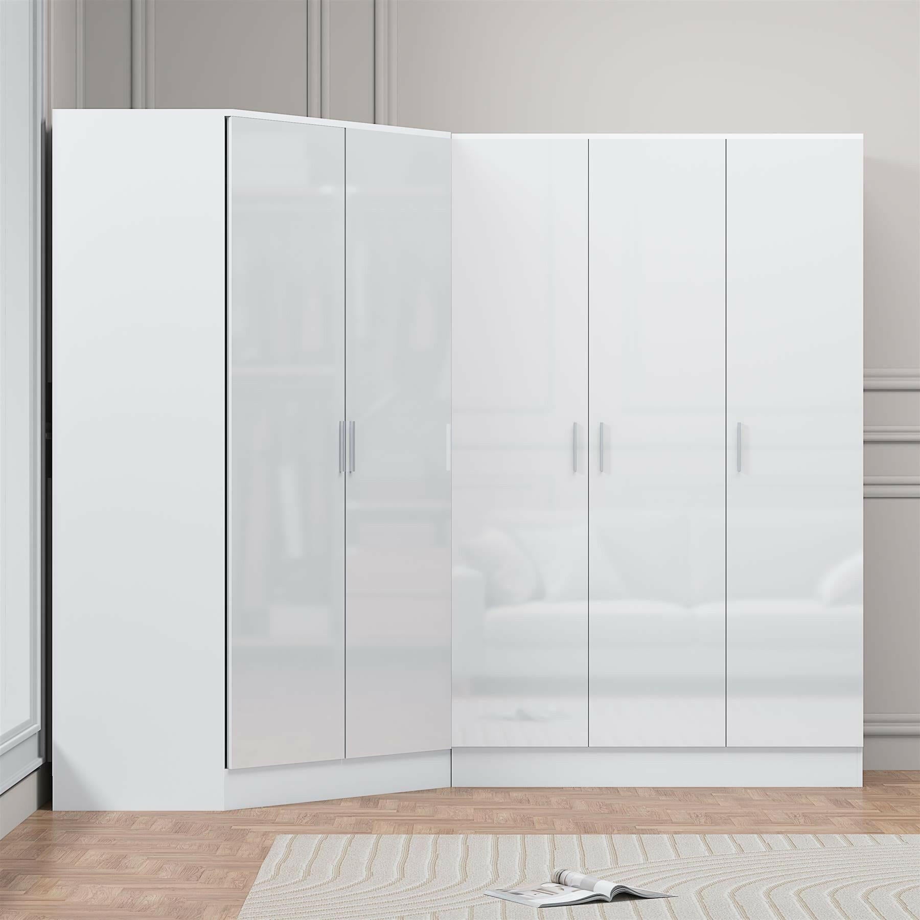 REFLECT Gloss 5 Door Corner Wardrobe Bundle Inc Corner + 3 Door Wardrobe Set
