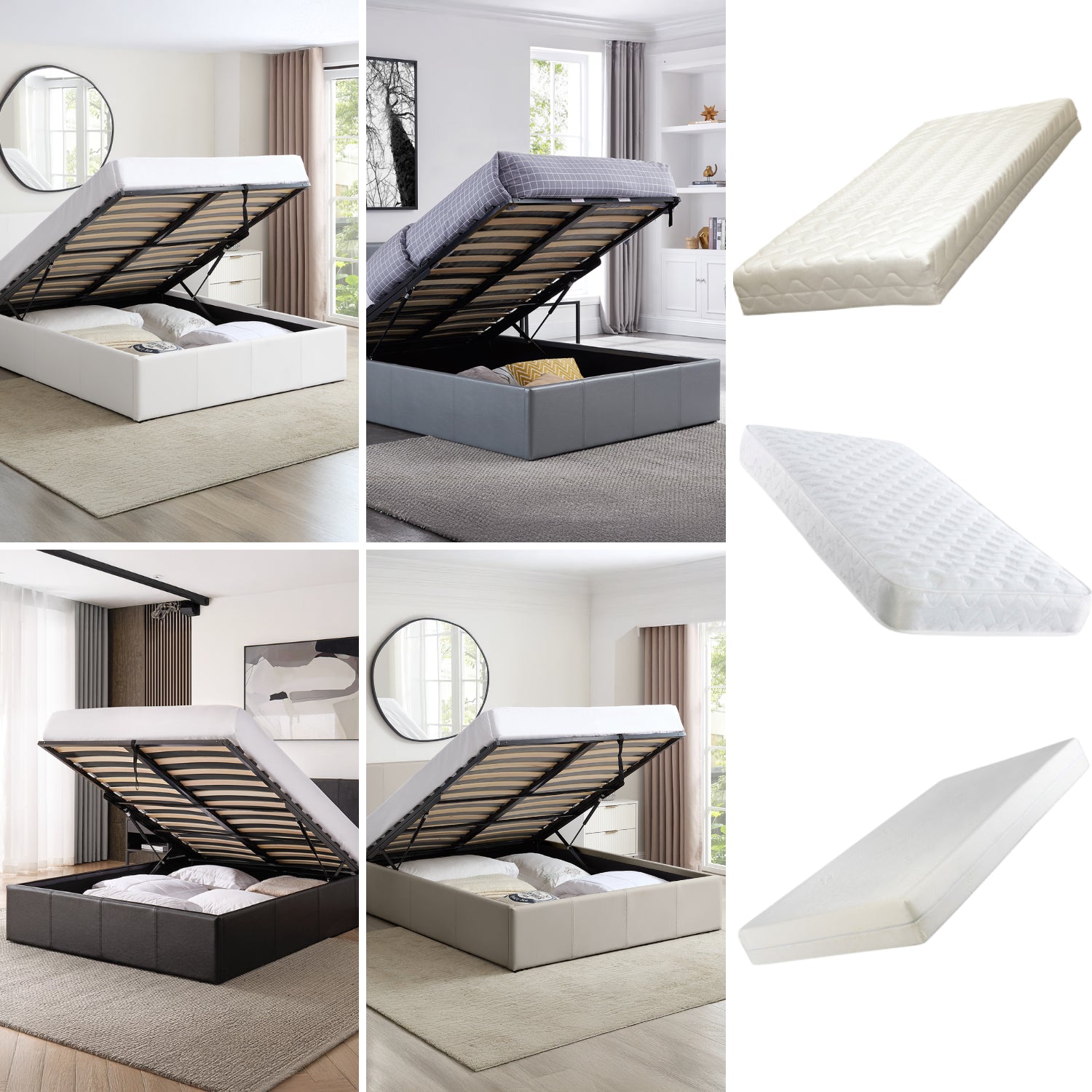 LUNA Faux Leather Ottoman Storage Bed Available Colour Size & Mattress Options