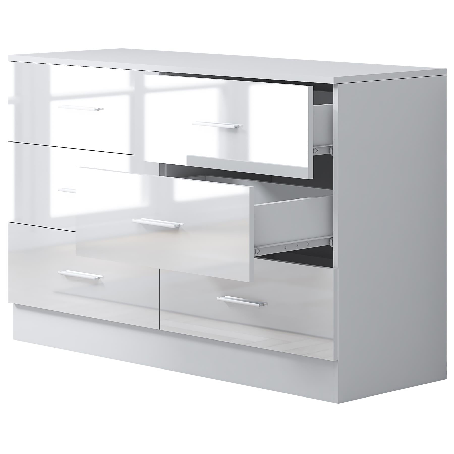 Reflect Wide 6 Drawer Chest - White Gloss & Matt White - Modern Bedroom Storage Unit with Drawers - H: 75cm x W: 112cm x D: 40cm