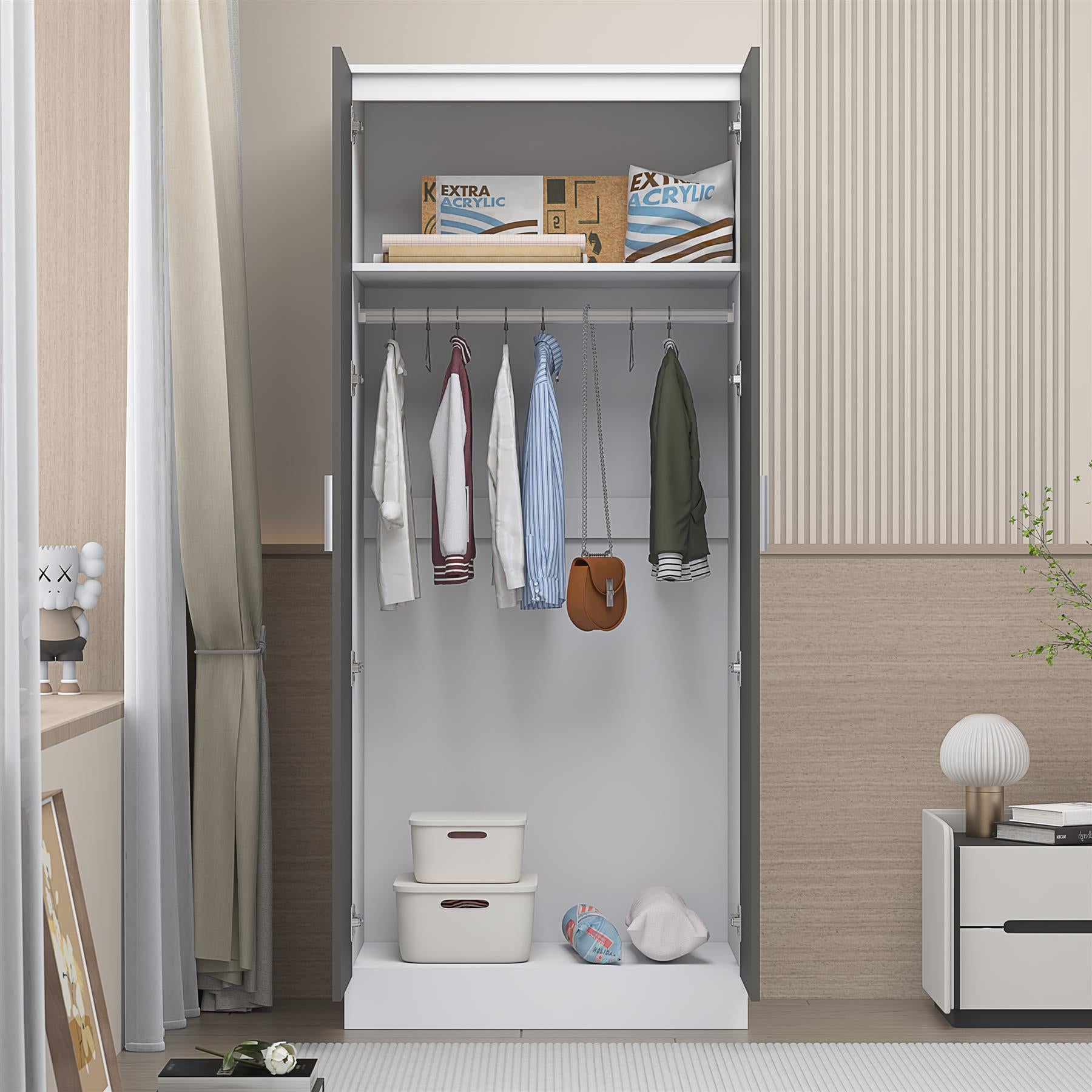 REFLECT Gloss Bedroom Furniture 2 Door Plain Wardrobe - 4 Colour Options