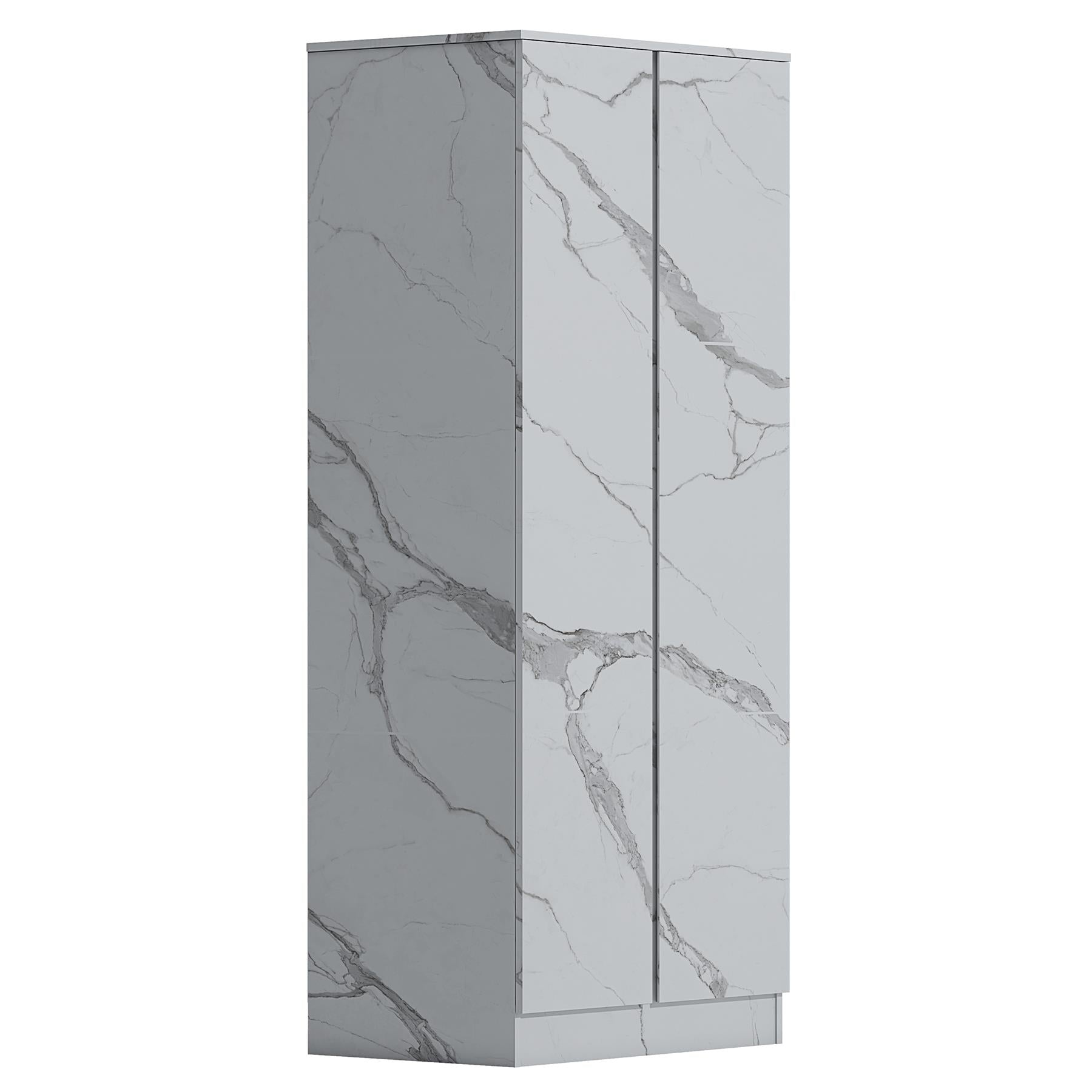 ZITA White Marble Effect 2 Piece Wardrobe Bundle - 2 x 2-Door Wardrobes, (L) 50cm x (W) 76cm x (H) 180cm.