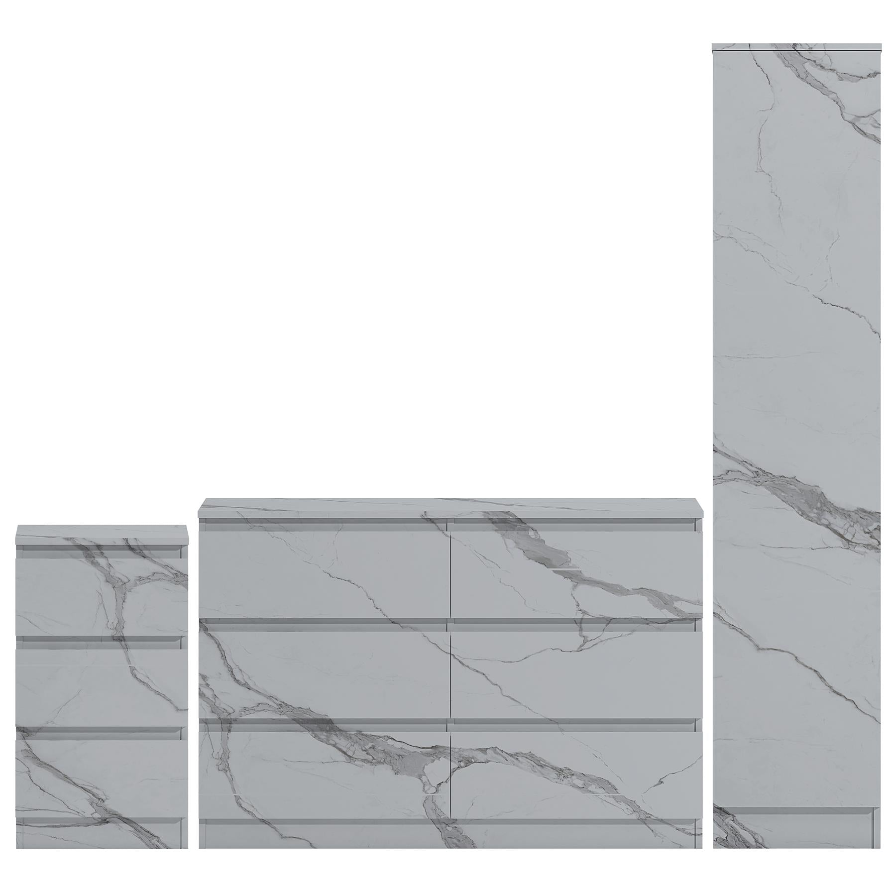 ZITA 3pc Set - 1 Door Wardrobe + Wide Chest + Bedside in White OR Grey Marble