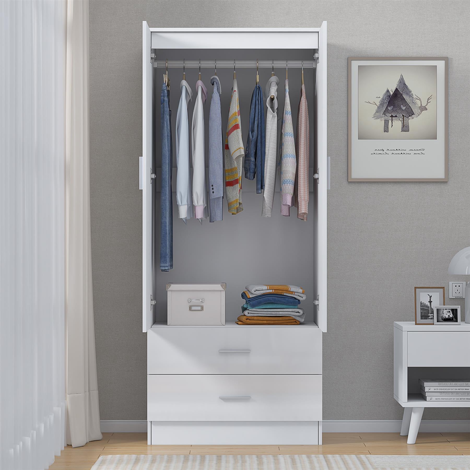 REFLECT High Gloss Bedroom Furniture Wardrobe Chest Bedside Desk Option in White