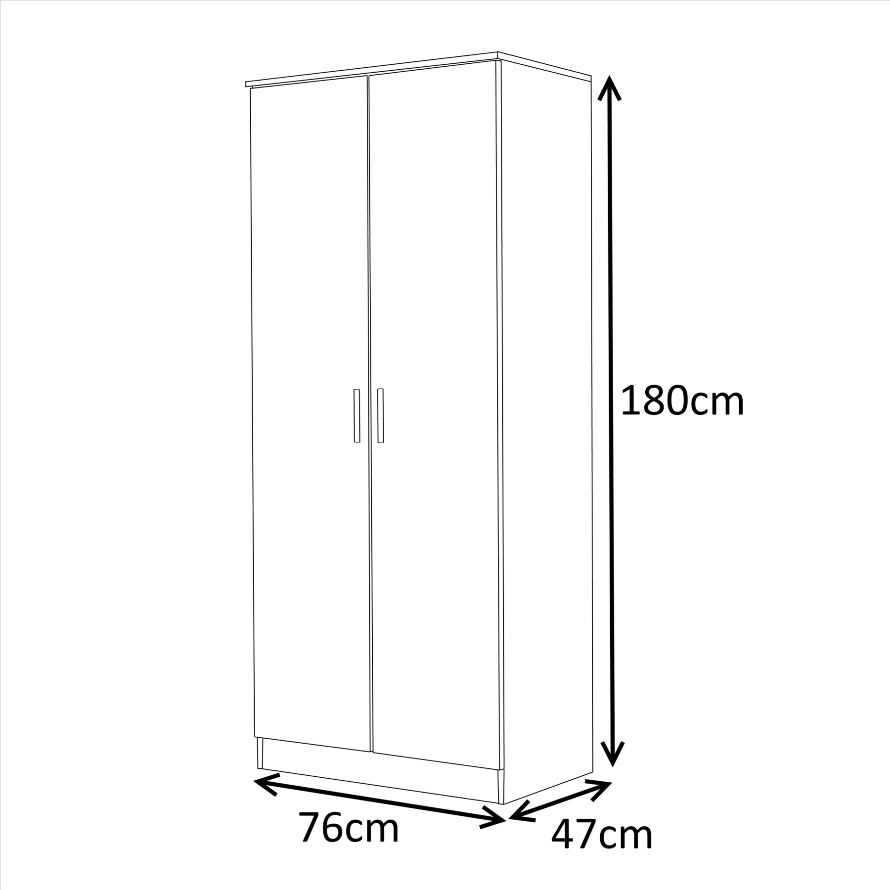 REFLECT Gloss Bedroom Furniture 2 Door Plain Wardrobe - 4 Colour Options