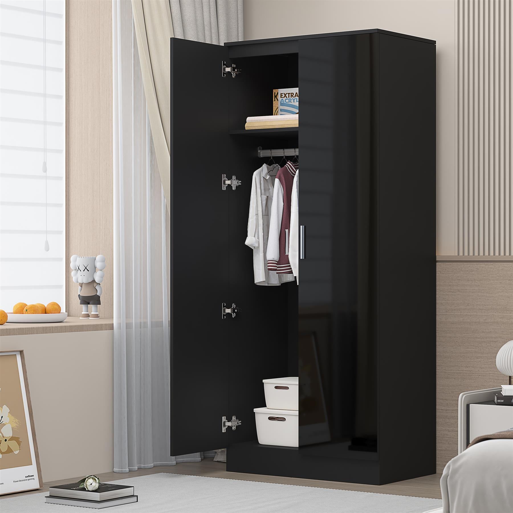REFLECT Gloss Bedroom Furniture 2 Door Plain Wardrobe - 4 Colour Options