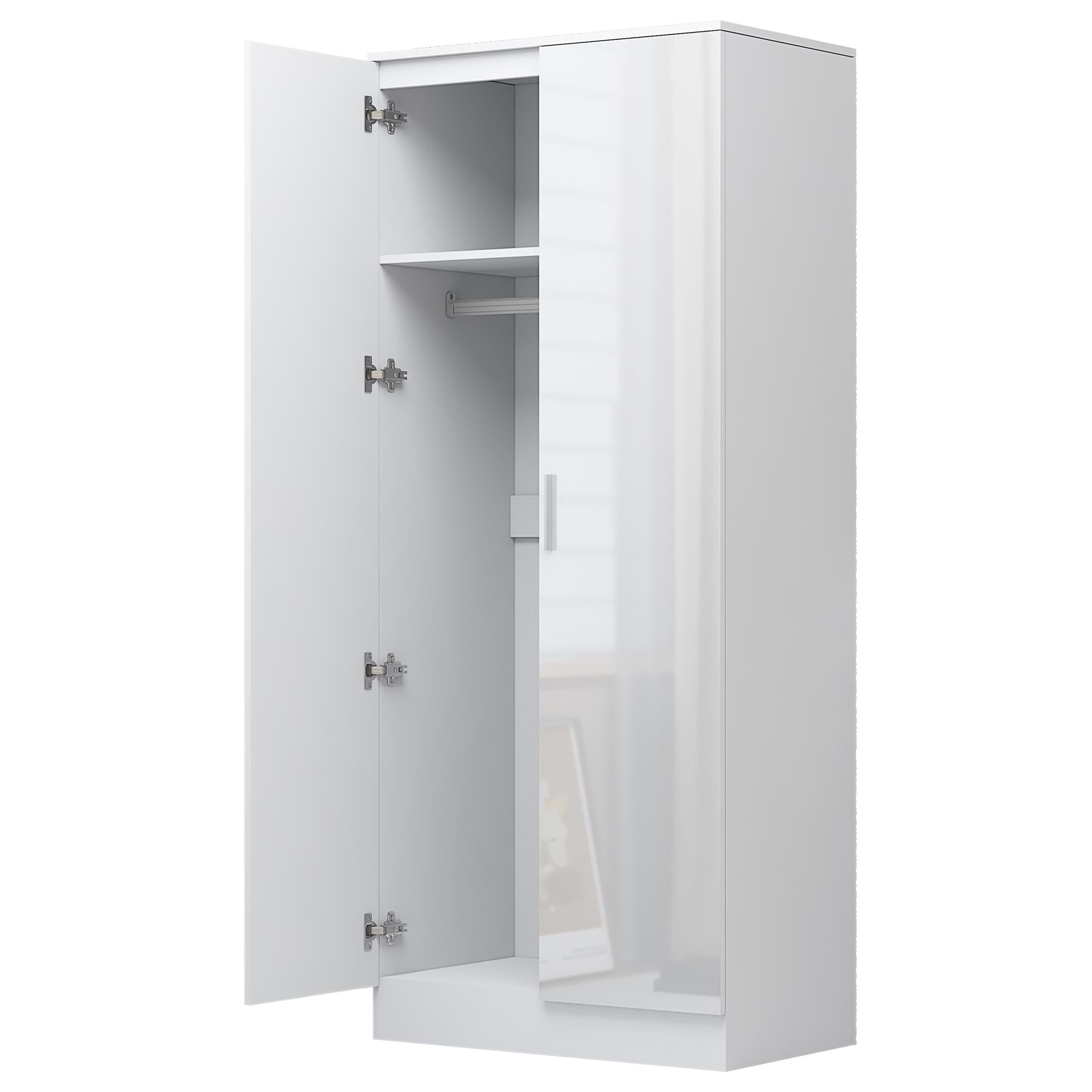 REFLECT Gloss Bedroom Furniture 2 Door Plain Wardrobe - 4 Colour Options