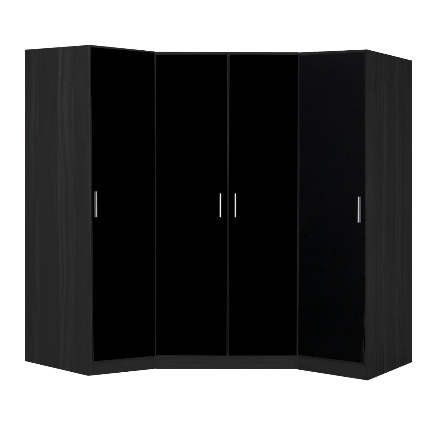 Reflect 3pc Wardrobe Bundle - 2 Door Corner + 2x 1 Door Plain - Black Gloss & Black Oak - H: 180cm x W: 179cm x D: 103cm