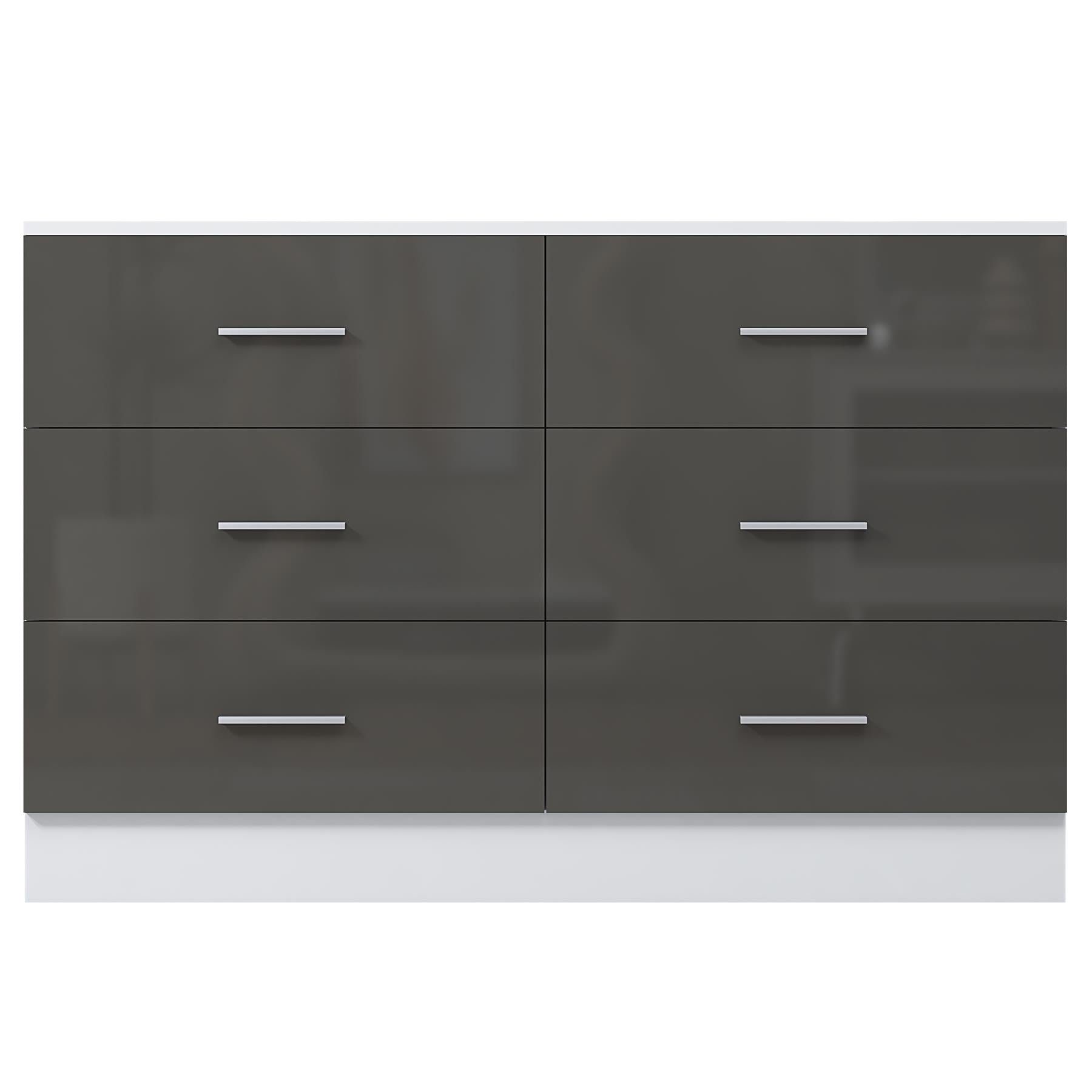 Reflect Wide 6 Drawer Chest - Grey Gloss & Matt White - Modern Bedroom Storage Unit with Drawers - H: 75cm x W: 112cm x D: 40cm
