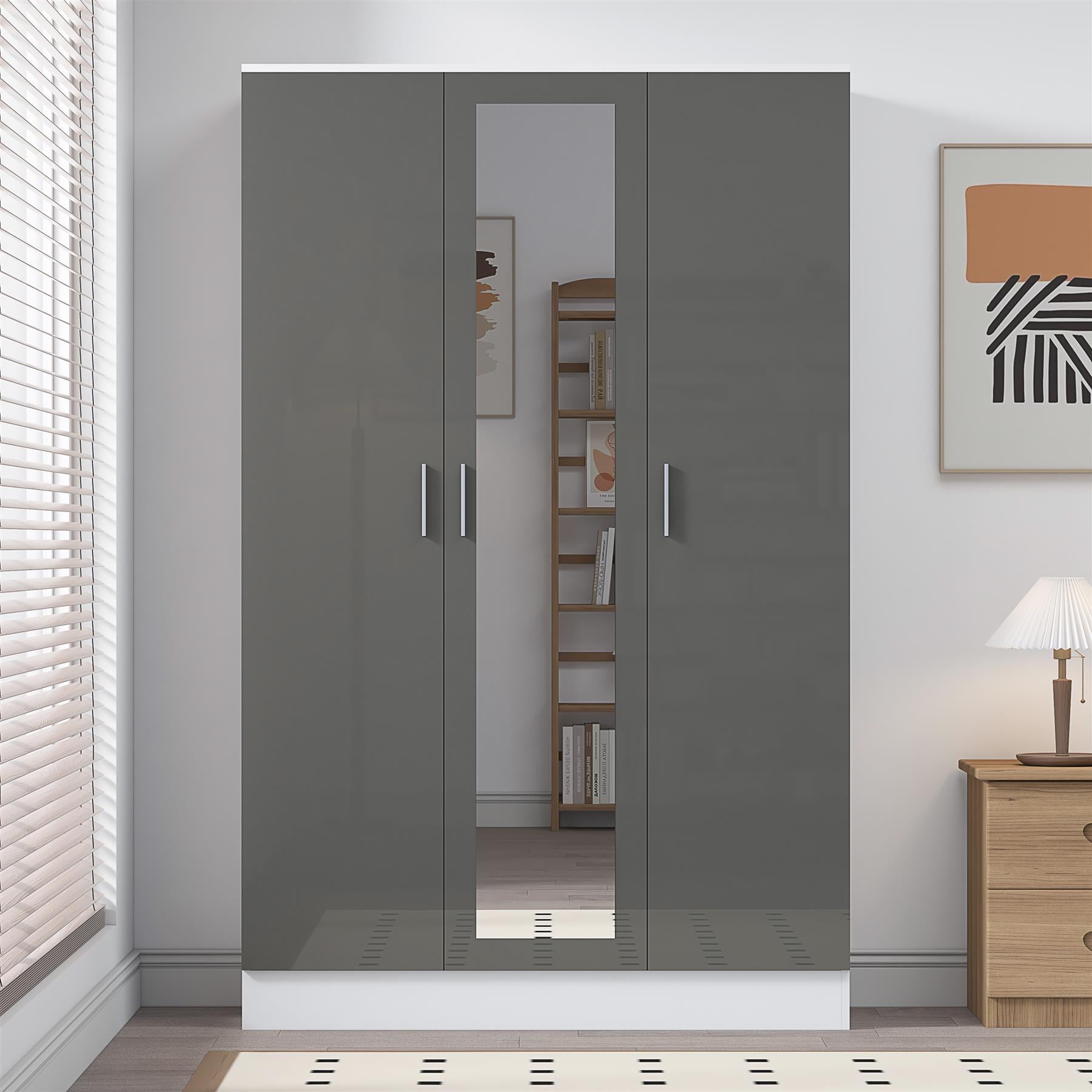 REFLECT Gloss Bedroom Furniture 3 Door Mirrored Wardrobe - 4 Colour Options