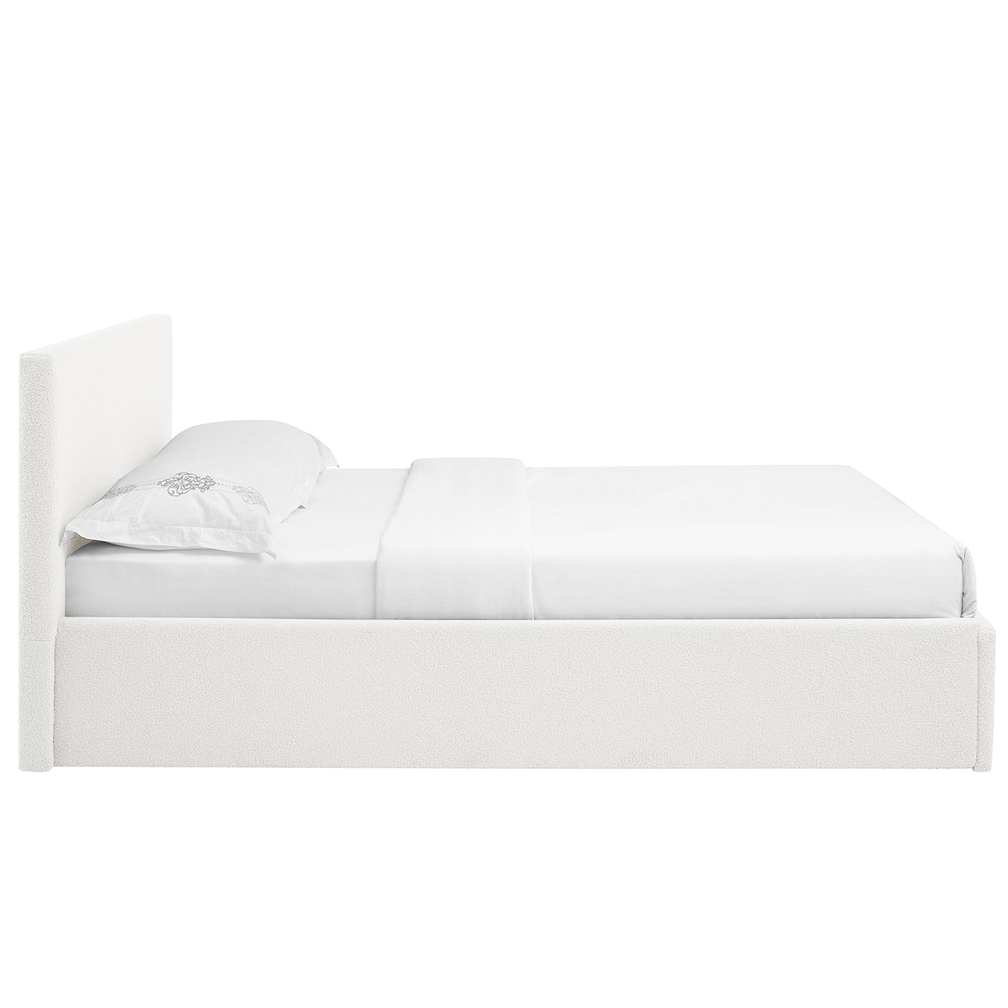TEDDY Boucle Gas Lift Ottoman Storage Bed in White with 4 Size + Mattress Option