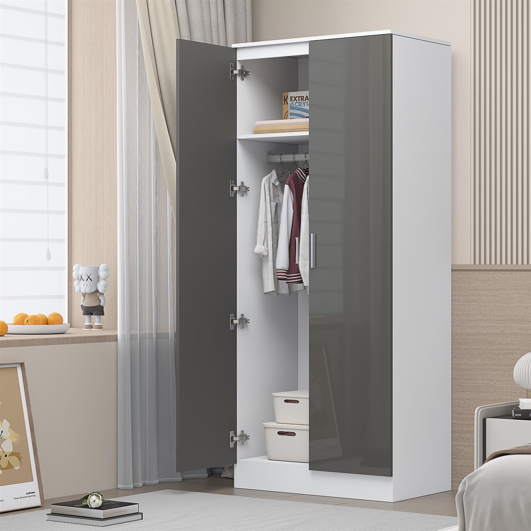 REFLECT Gloss Bedroom Furniture 2 Door Plain Wardrobe - 4 Colour Options
