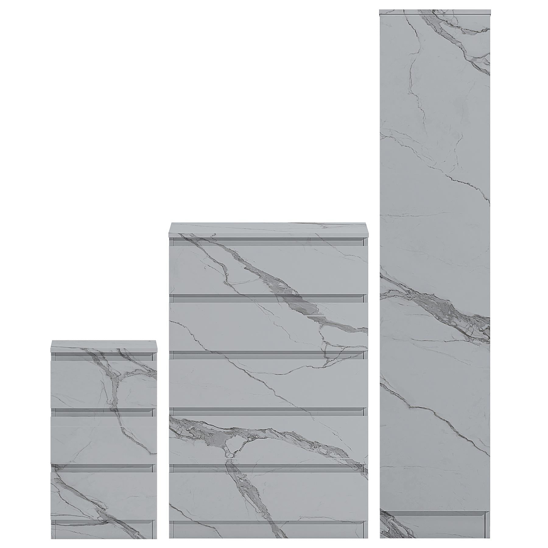 ZITA 3pc Set - 1 Door Wardrobe + Tall Chest + Bedside in White OR Grey Marble