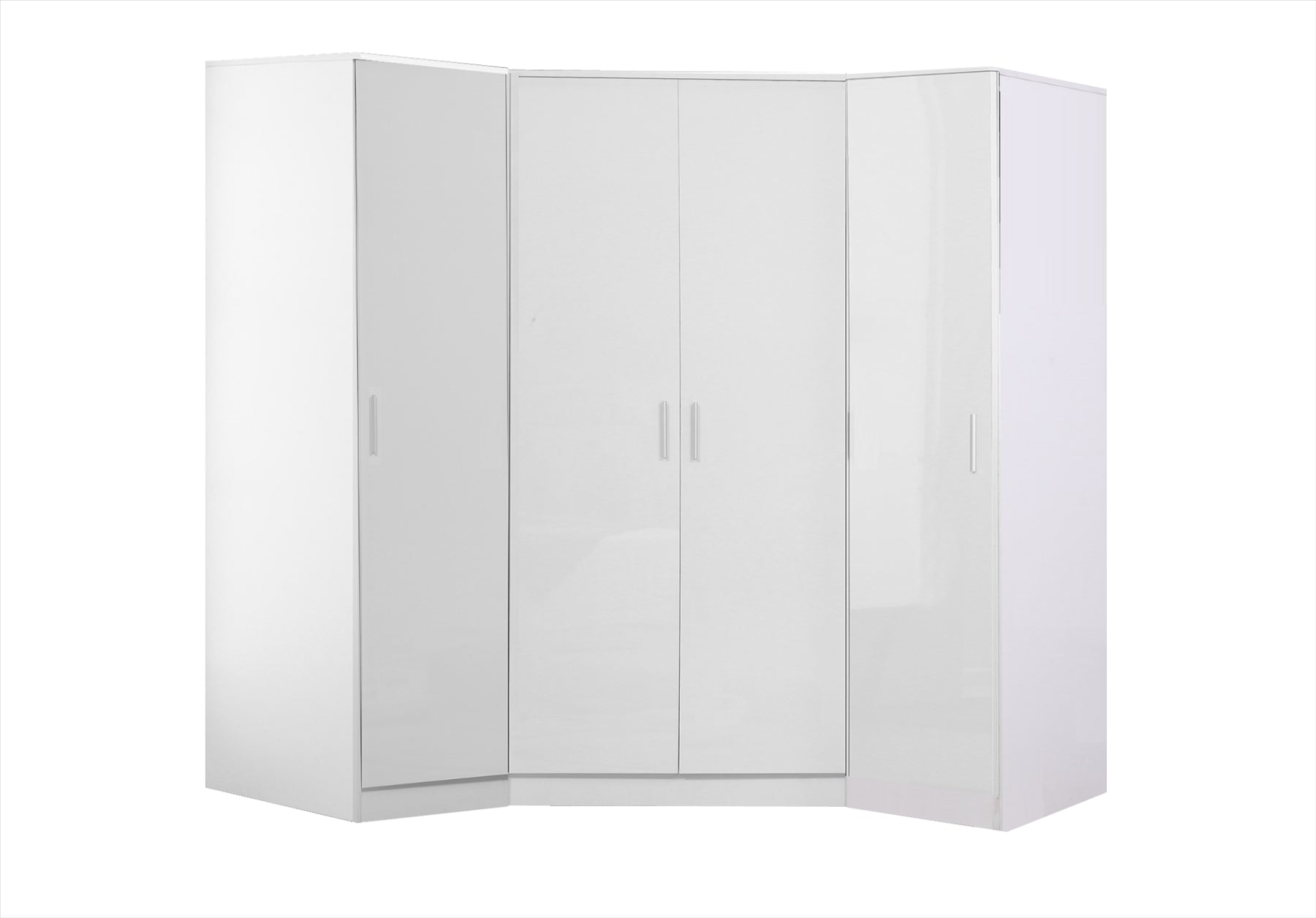 Reflect 3pc Wardrobe Bundle - 2 Door Corner + 2x 1 Door Plain - White Gloss & Matt White - H: 180cm x W: 179cm x D: 103cm