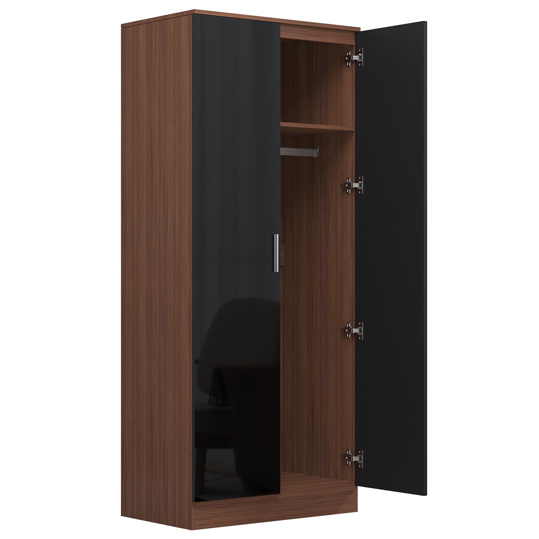 REFLECT High Gloss Bedroom Furniture Wardrobe Chest Bedside Desk - Black/Walnut