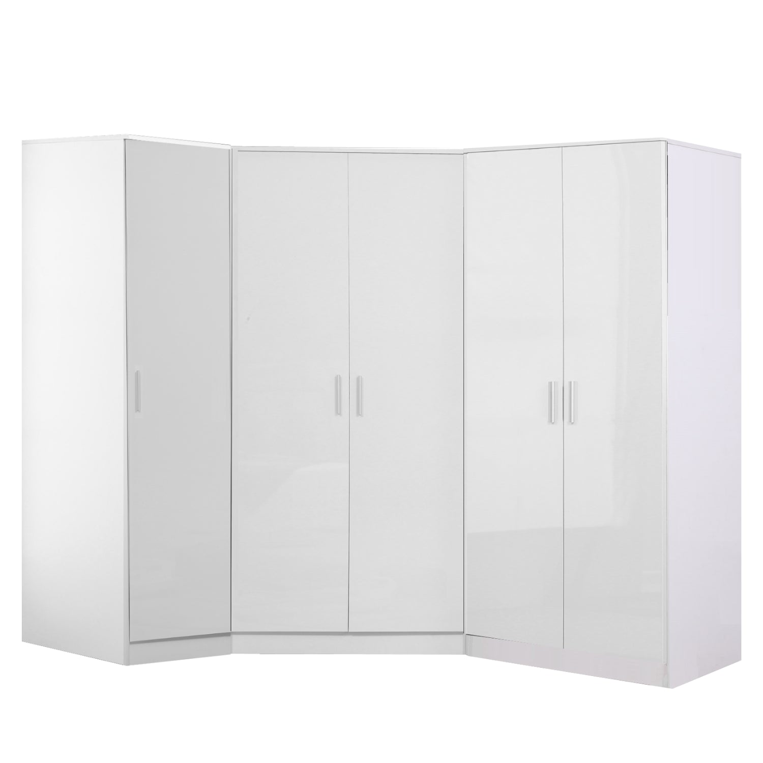 Reflect 3pc Wardrobe Bundle - 2 Door Corner + 2 Door Plain + 1 Door Plain - White Gloss & Matt White - H: 180cm x W: 179cm
