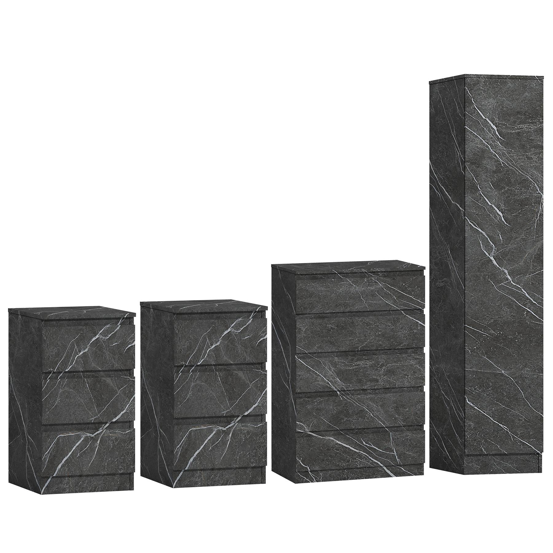 ZITA 4pc Set - 1 Door Wardrobe + Tall Chest + 2 Bedsides in White OR Grey Marble