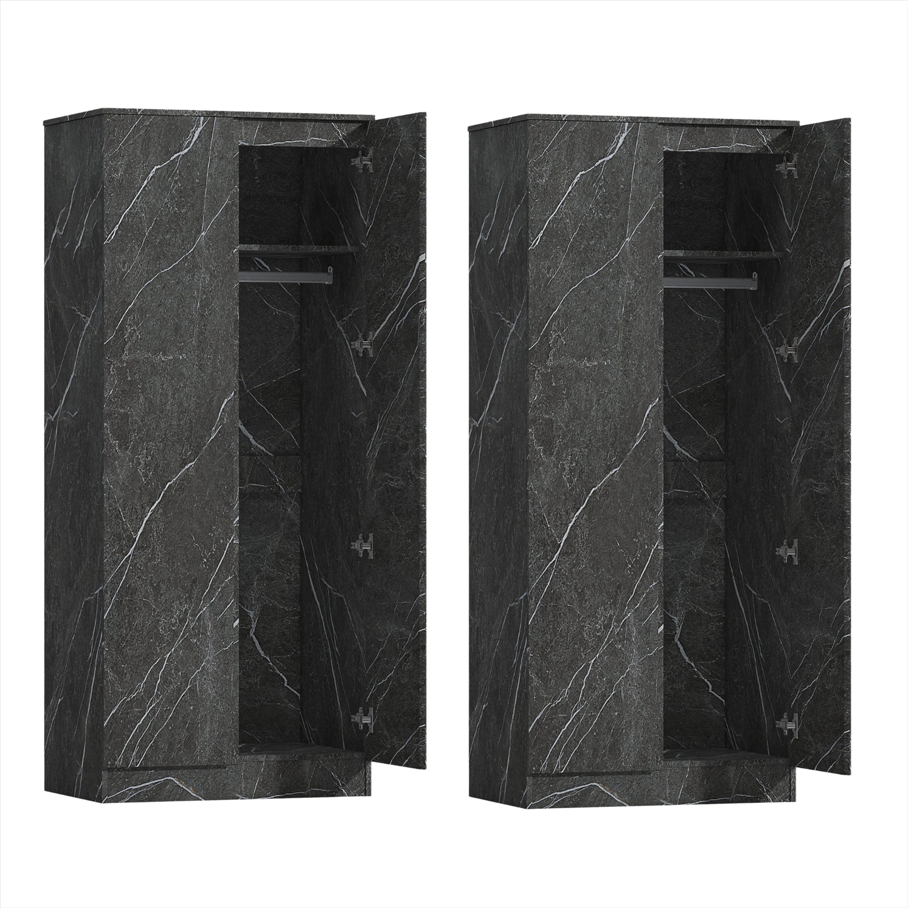 ZITA Grey Marble Effect 2 Piece Wardrobe Bundle - 2 x 2-Door Wardrobes, (L) 50cm x (W) 76cm x (H) 180cm.