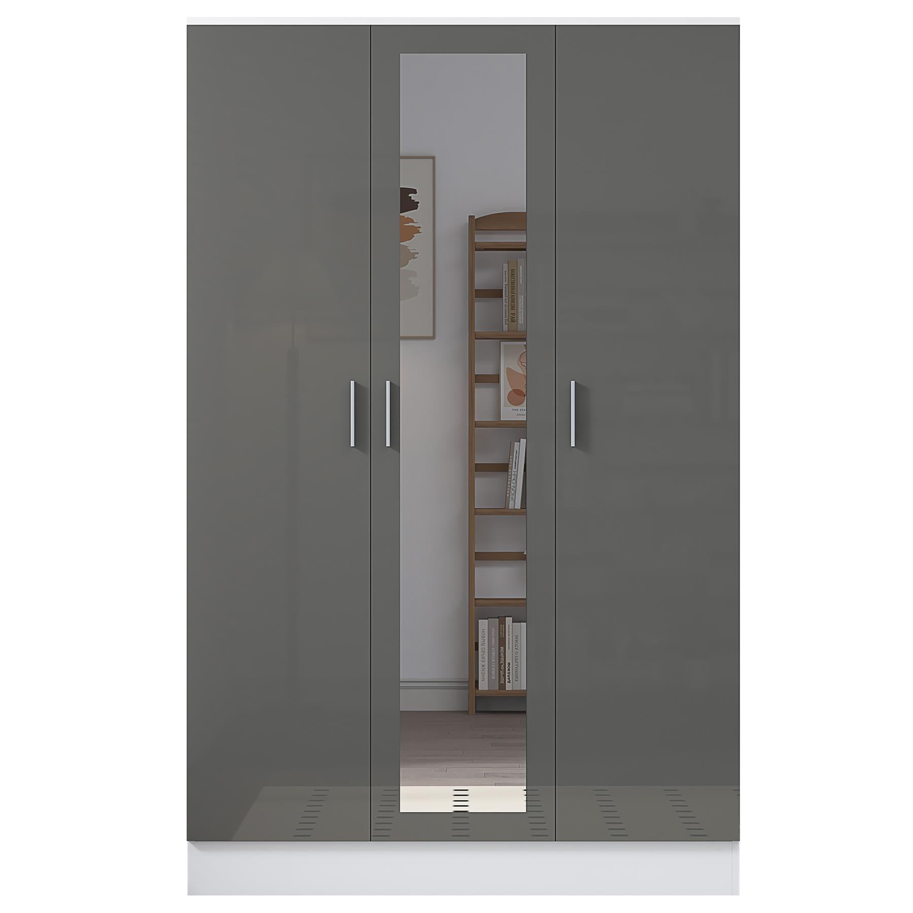 REFLECT Gloss Bedroom Furniture 3 Door Mirrored Wardrobe - 4 Colour Options