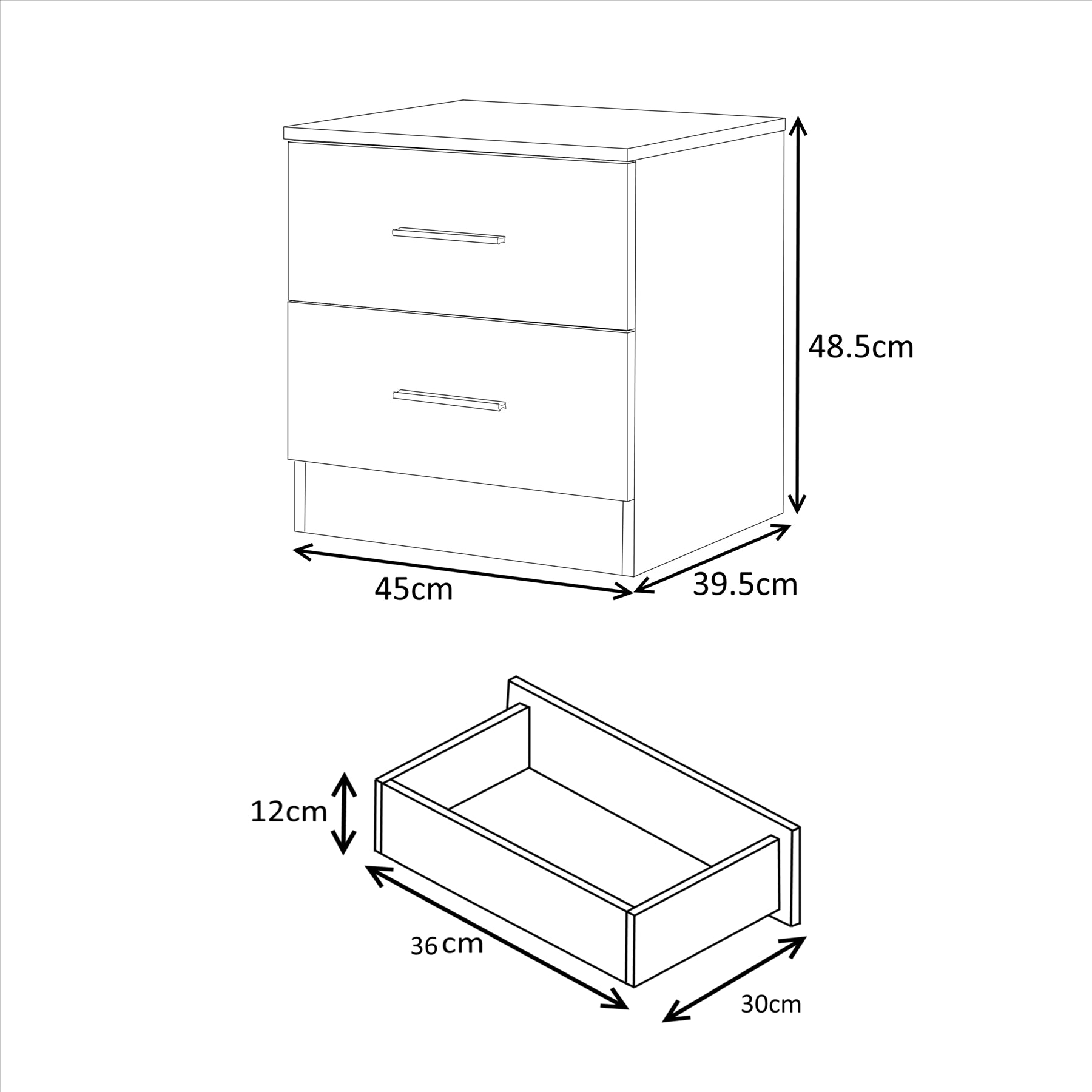 Reflect 2 Door Plain Wardrobe, 5 Drawer Chest, 2x 2 Drawer Bedsides - Grey Gloss & Matt White - Modern Bedroom Furniture Set