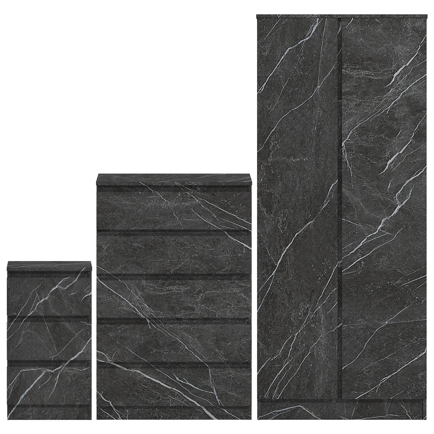 ZITA 3pc Set - 2 Door Wardrobe + Tall Chest + Bedside in White OR Grey Marble