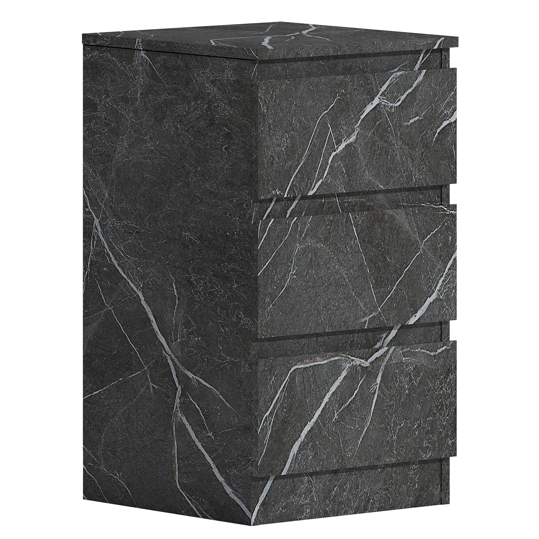 ZITA Grey Marble Effect 3 Drawer Bedside Table - Modern Nightstand, (L) 40cm x (W) 38cm x (H) 68cm, Stylish Bedroom Furniture