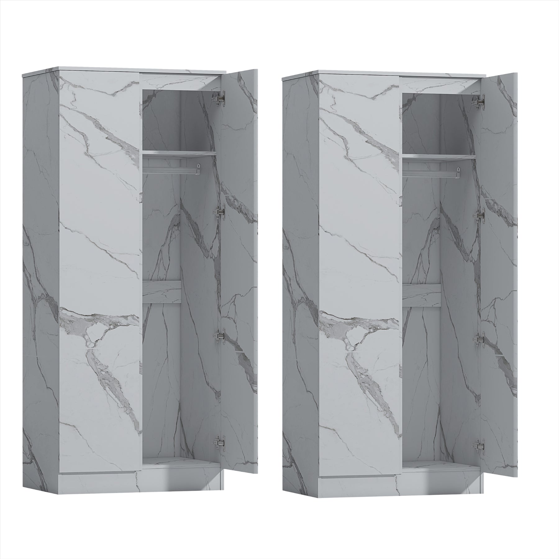 ZITA White Marble Effect 2 Piece Wardrobe Bundle - 2 x 2-Door Wardrobes, (L) 50cm x (W) 76cm x (H) 180cm.
