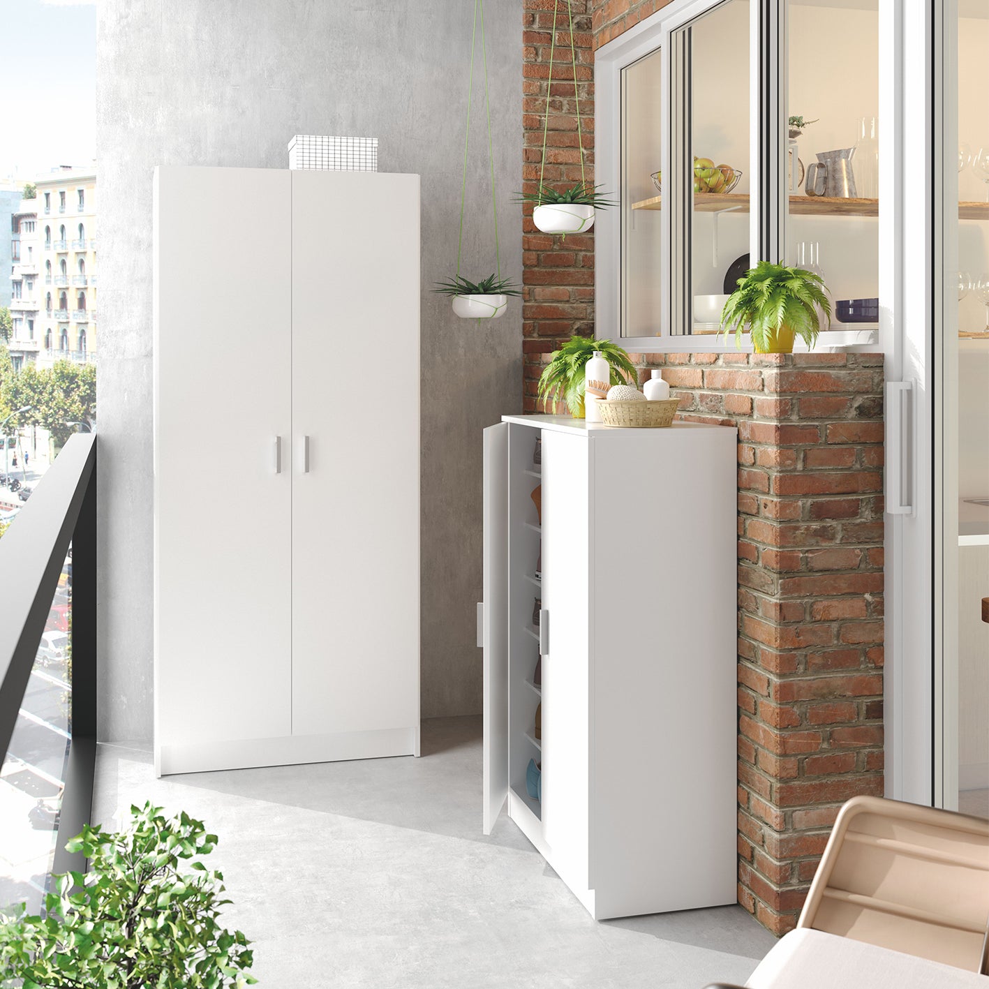 BELLINI White 2 Door Shoe Storage Cabinet - 6 Shelves Holds 20 Pairs - Space-Saving Design - H: 108cm x W: 55cm x D: 36cm.