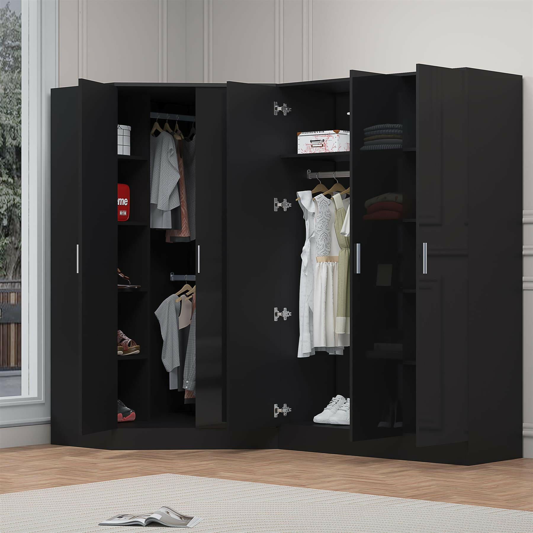 2 door corner and 2 door wardrobe black