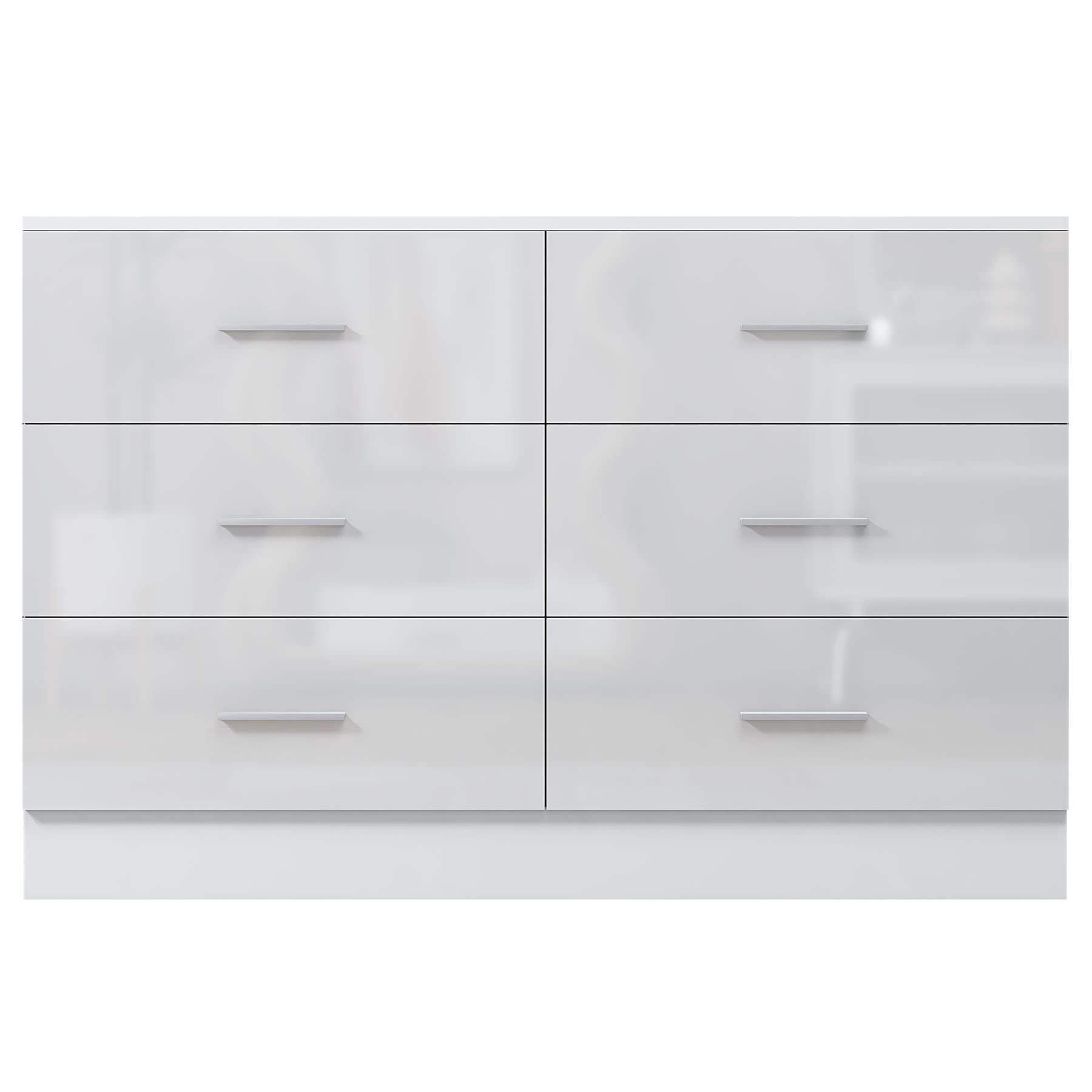Reflect Wide 6 Drawer Chest - White Gloss & Matt White - Modern Bedroom Storage Unit with Drawers - H: 75cm x W: 112cm x D: 40cm