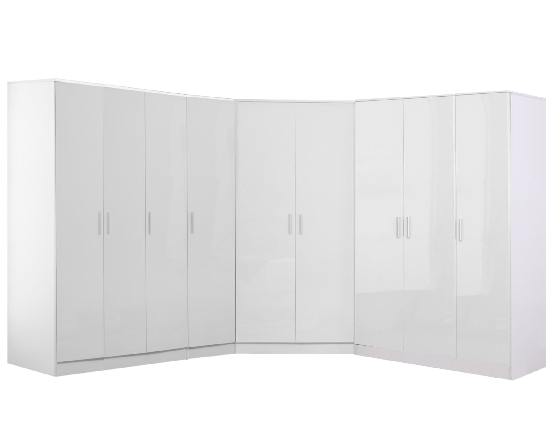 Reflect 4pc Wardrobe Bundle - 2 Door Corner + 2x 3 Door Plain + 1 Door Plain - White Gloss & Matt White - H: 180cm x W: 179cm